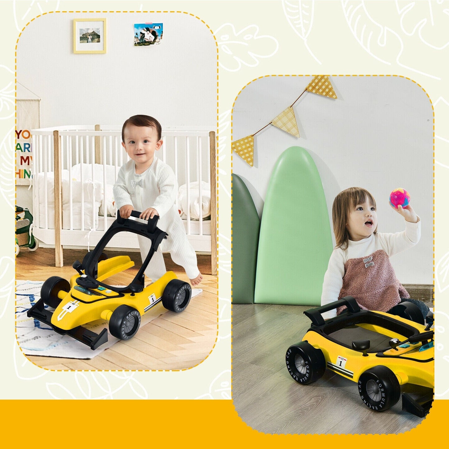 4-in-1 Foldable Activity Push Walker - Yellow