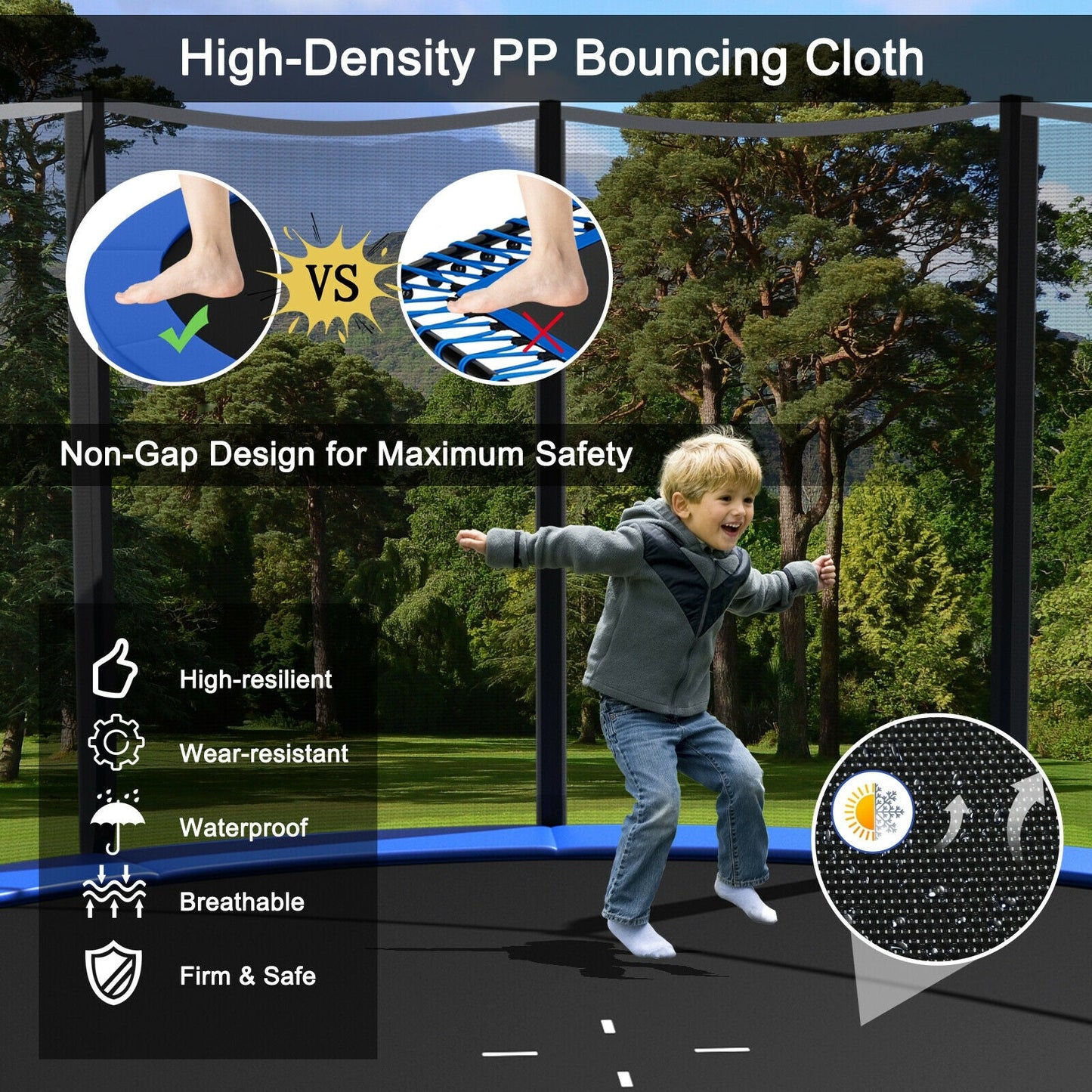 Premium Outdoor Trampoline with Safety Net and Ladder - 8 to 16 Feet