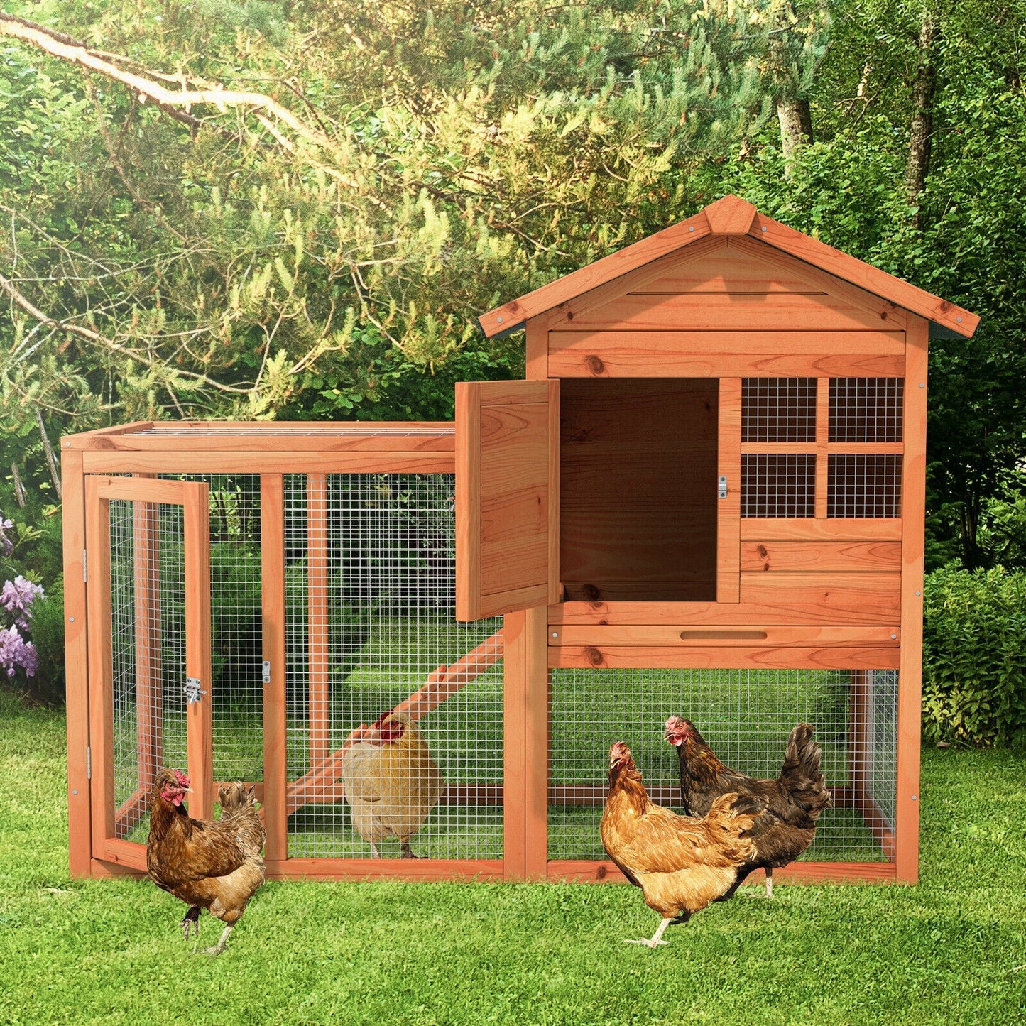 Premium 2-Story Wooden Rabbit Hutch with Running Area