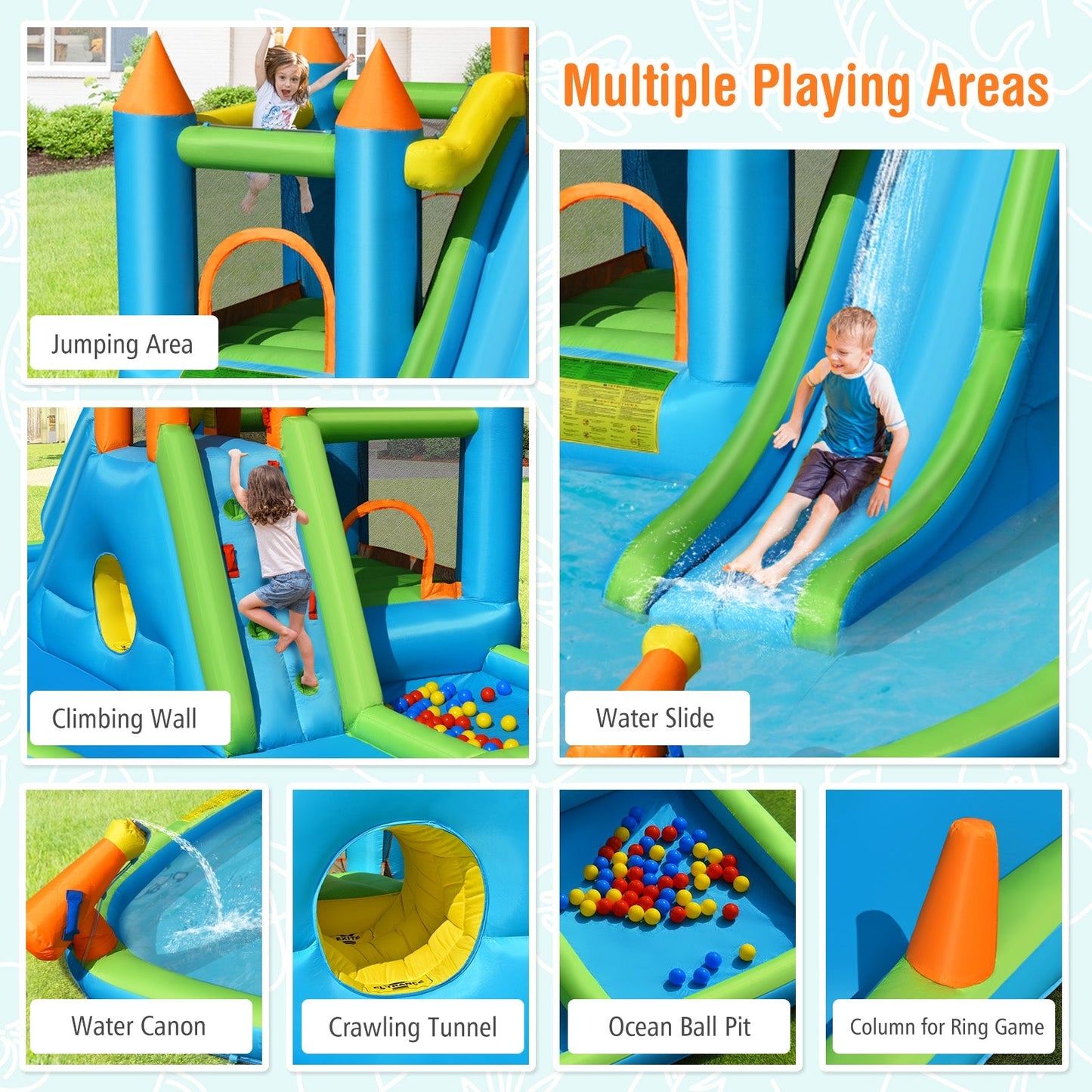 Toboggan Aquatique Gonflable avec Maison de Saut et Piscine à Éclaboussures