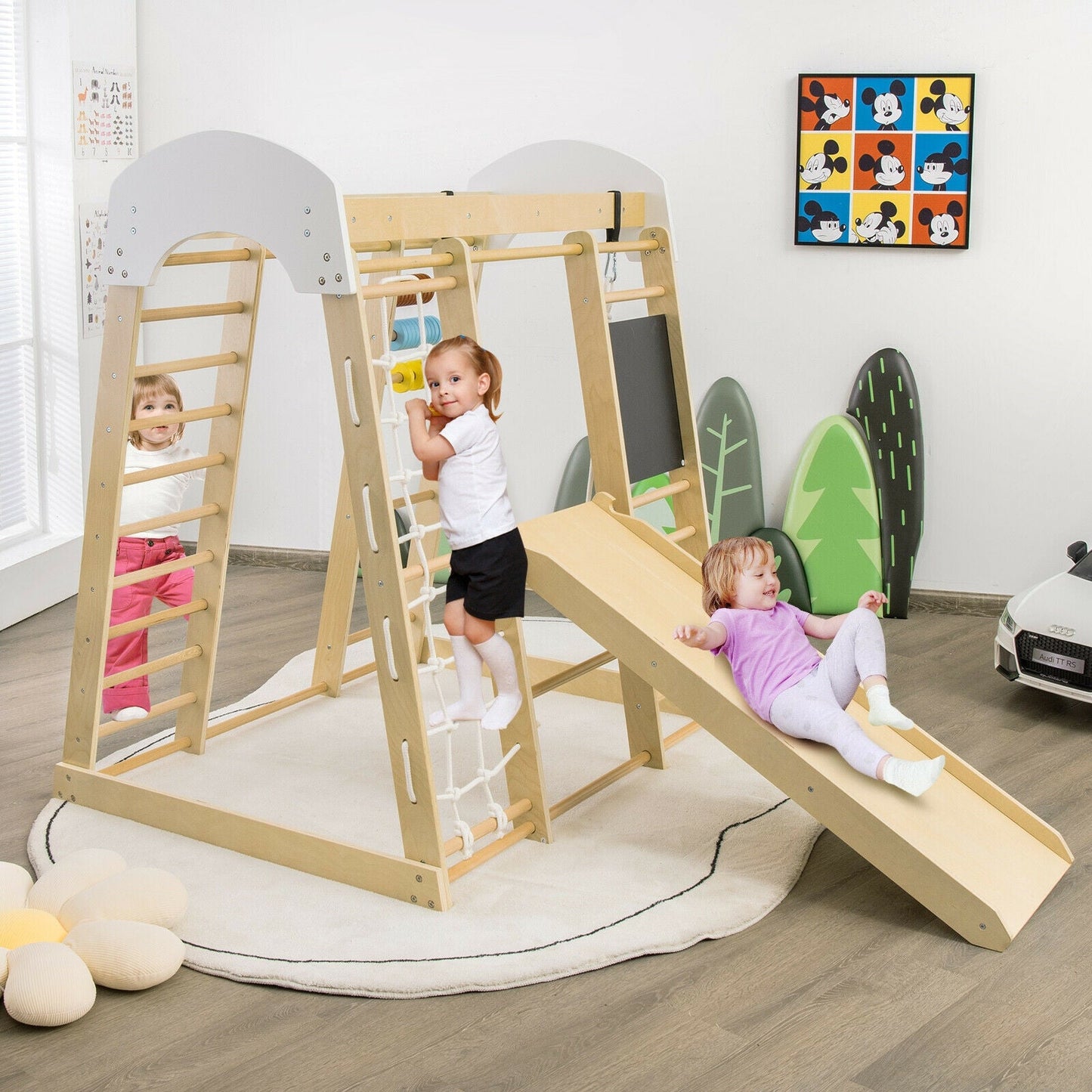 Aire de jeux intérieure en bois 8-en-1 pour enfants