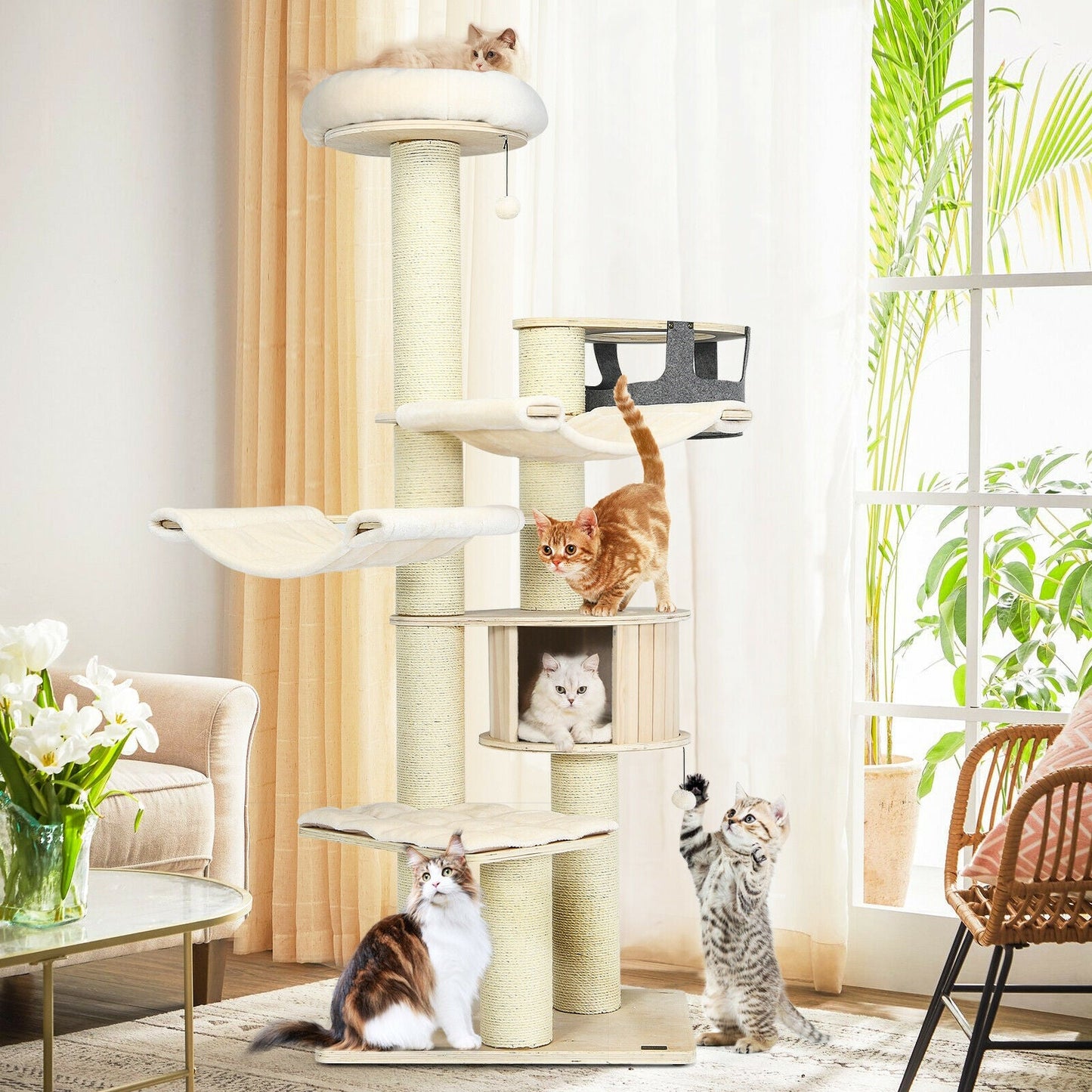 77.5-Inch Multi-Level Cat Tree Condo - Cream White