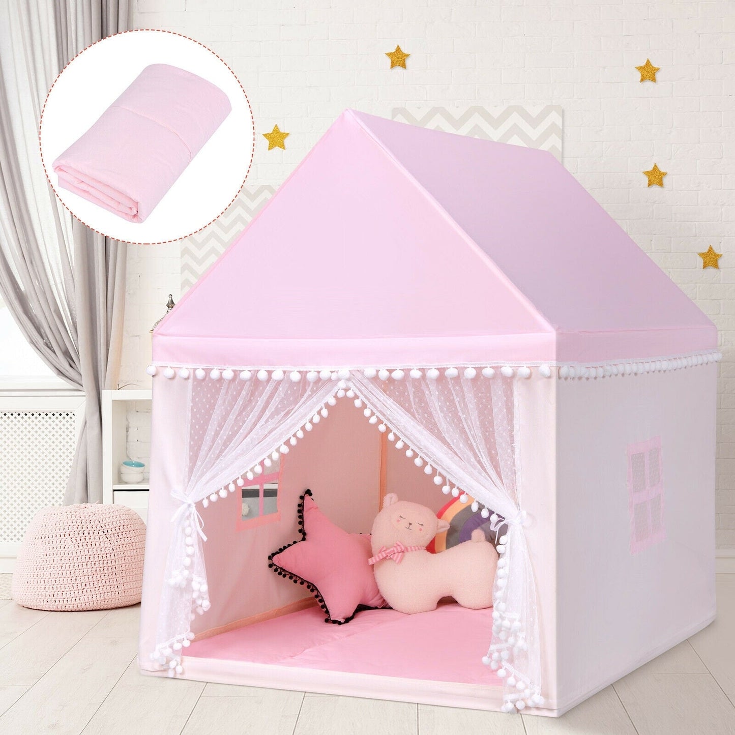 Gbruno Kids Play Tent - Large Fairy Castle Playhouse in Pink