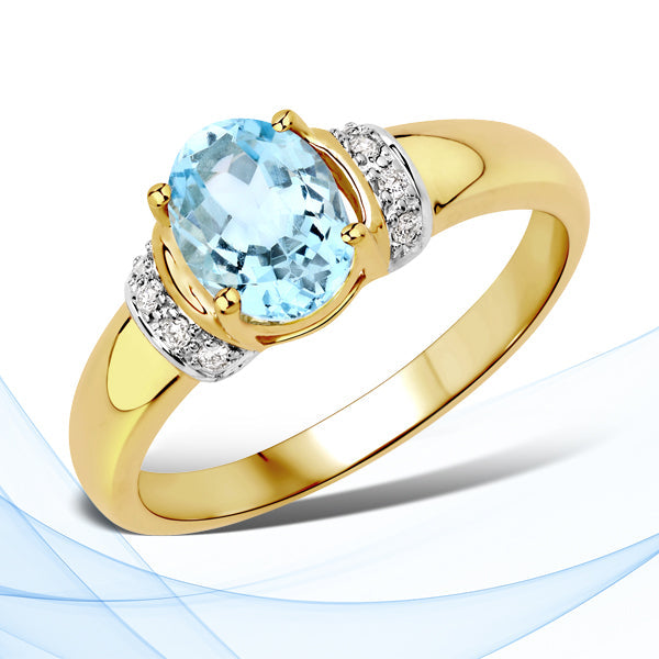 Bague en or 14 carats avec aquamarine et diamants de 1,09 carat