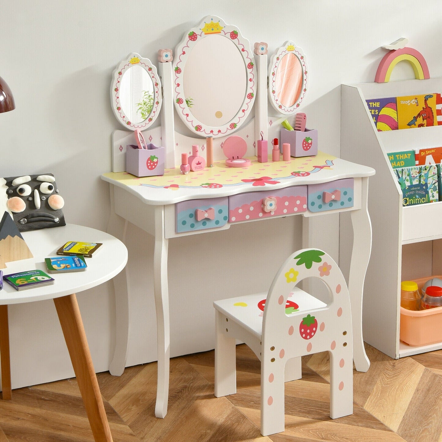 Ensemble de table de maquillage princesse pour enfants avec chaise - Blanc