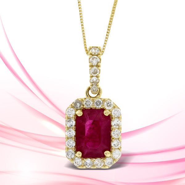 1.25ct Ruby and Diamond Pendant in 14KT Yellow Gold