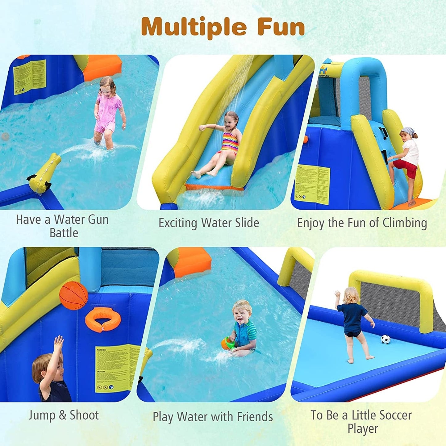 6-in-1 Inflatable Water Slide for Kids with Blower