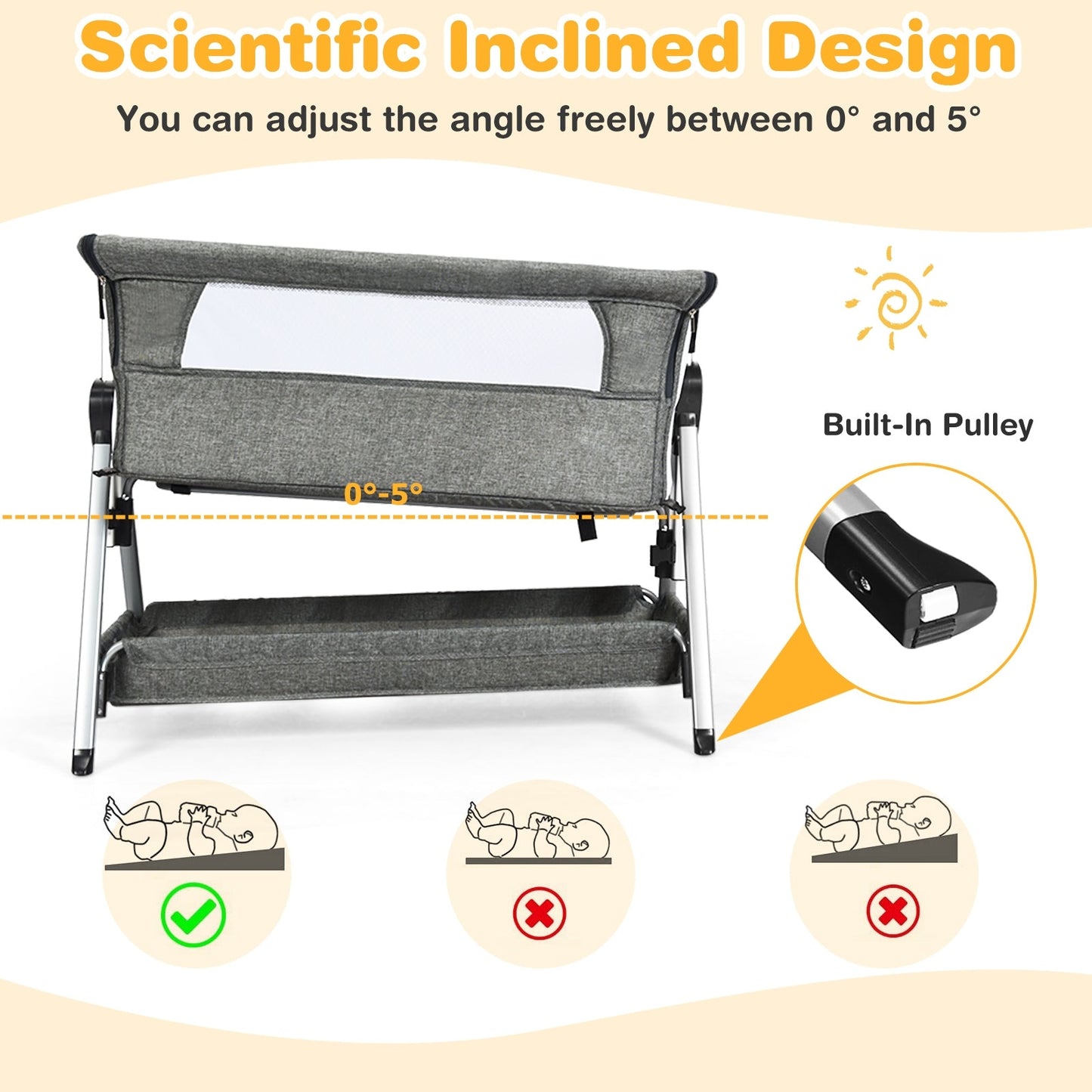 Adjustable Baby Bedside Crib with Large Storage - Dark Gray