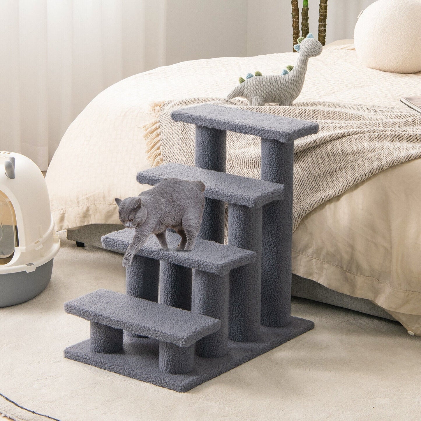 Escaliers pour animaux de compagnie en moquette à 4 marches de 24 pouces pour chats - Gris