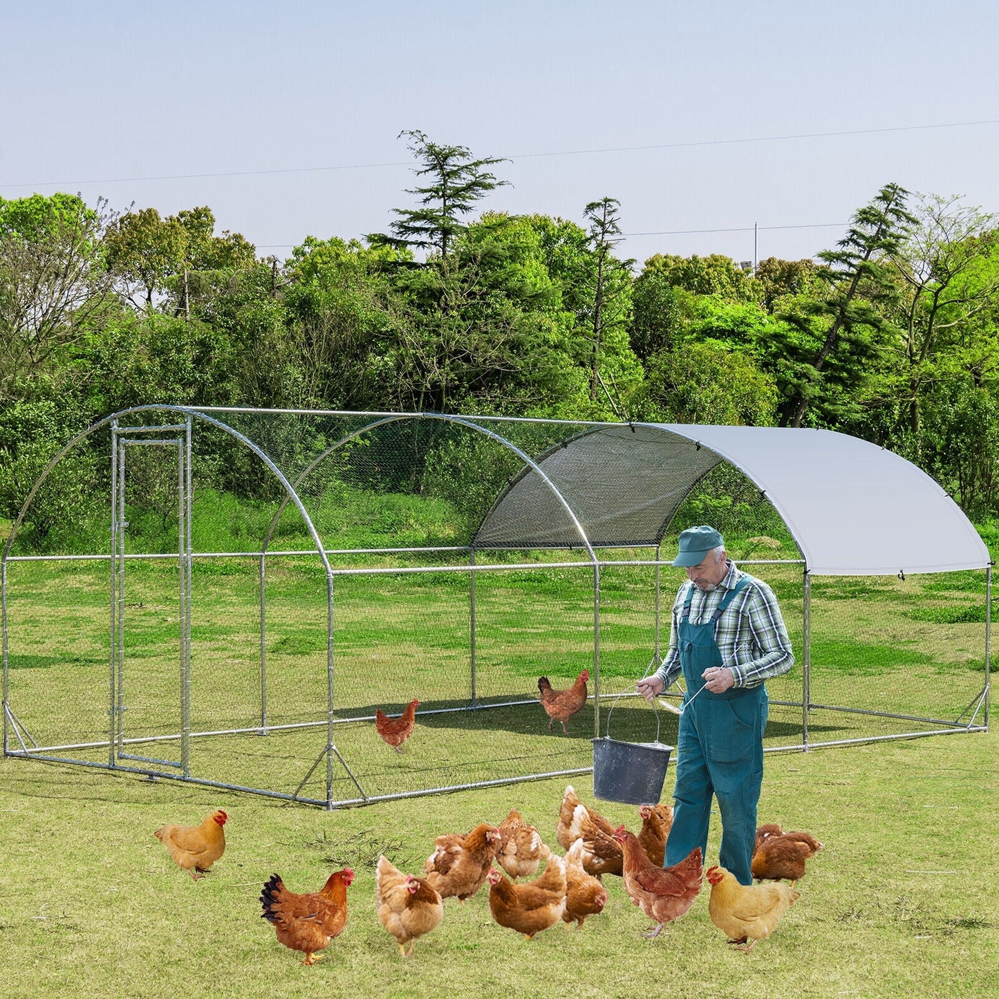 Gbruno Large Metal Chicken Coop Dome Cage - Galvanized Outdoor Enclosure