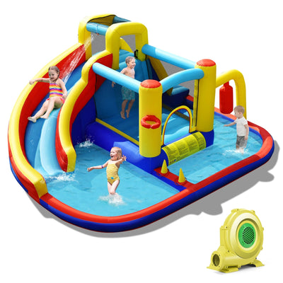 Tobogán Inflable 7 en 1 con Piscina de Salpicaduras y Soplador de Aire