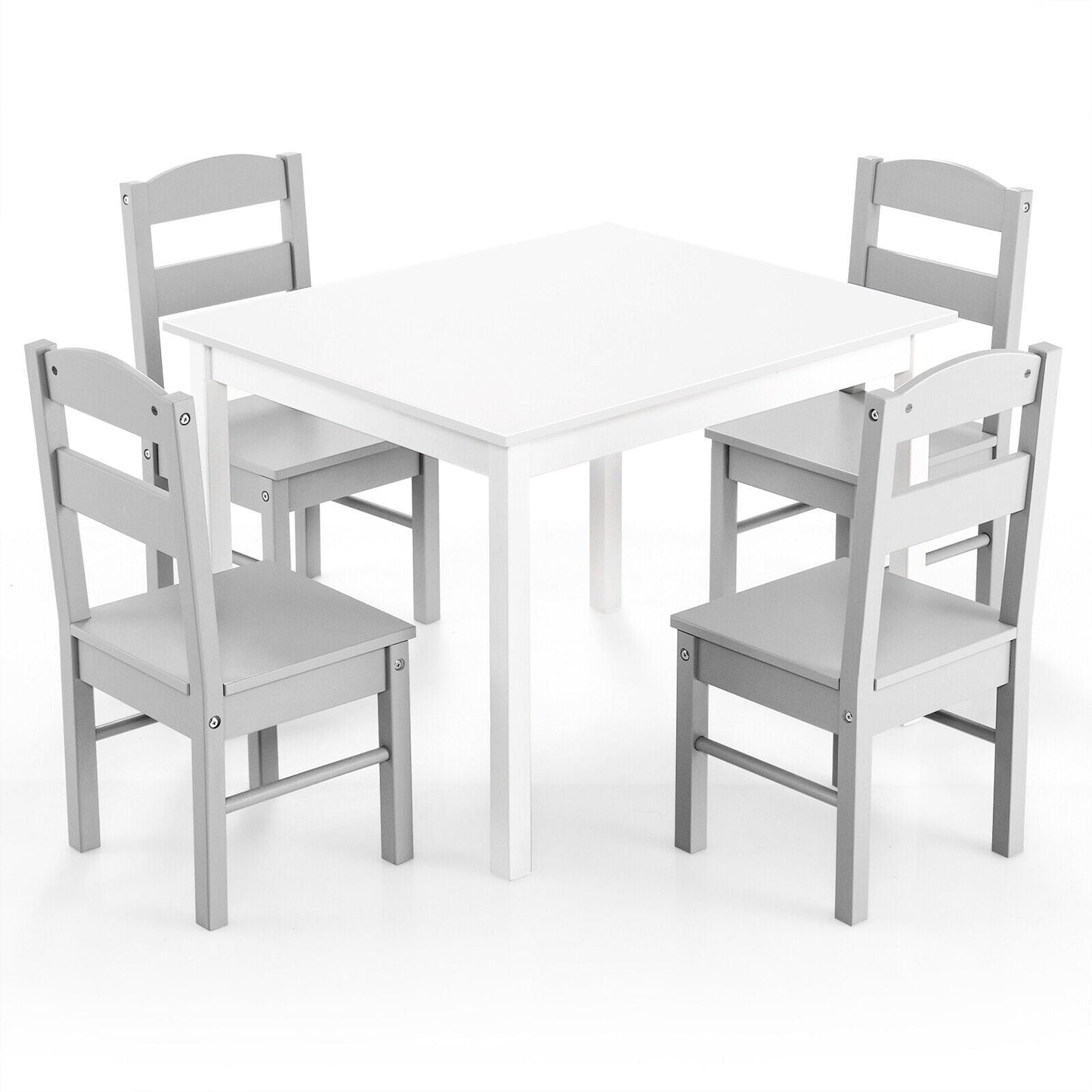 Kids 5-Piece Wooden Table and Chair Set - White