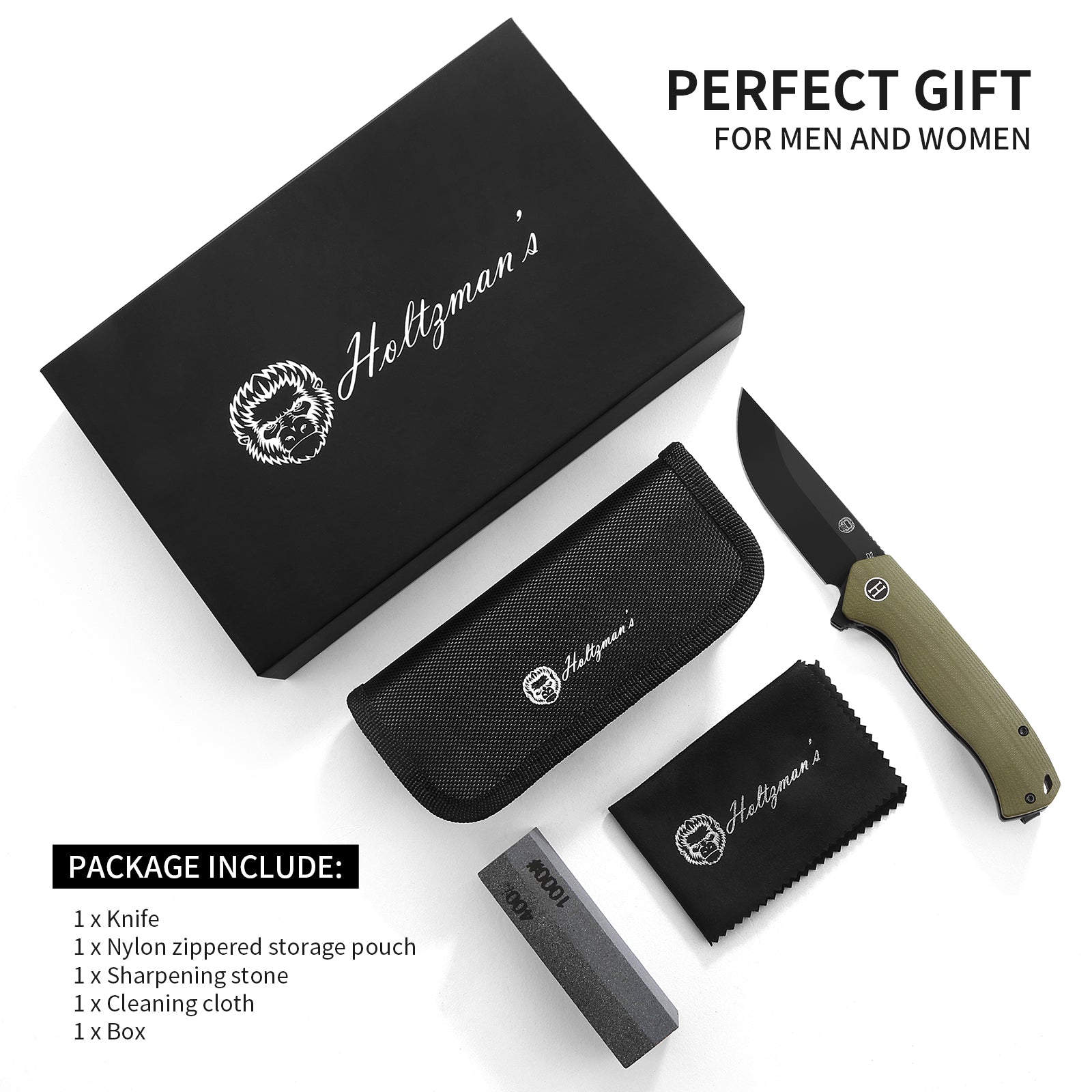 Ultimate Pathfinder Folding Pocket Knife Gift Set for Adventurers (Green & Silver) - Korvel