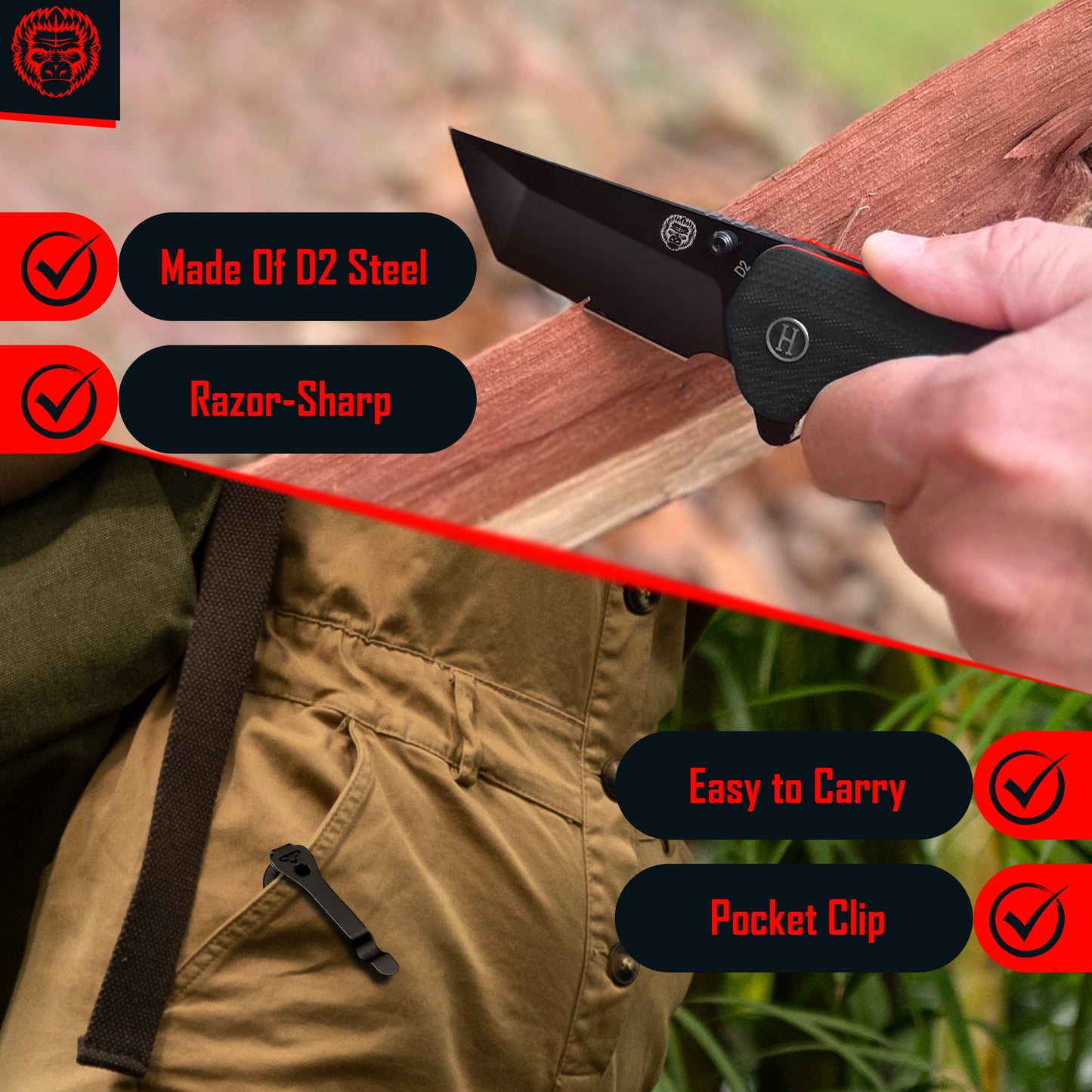 The Ultimate Pioneer Folding Pocket Knife Gift Set for Adventurers (Black & Orange) - Korvel