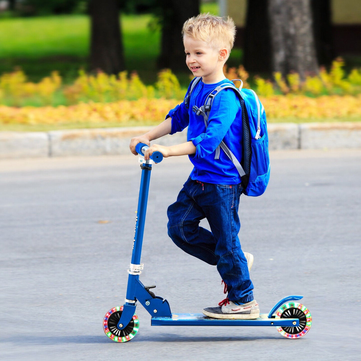 Trottinette pliable avec hauteurs réglables pour enfants - Bleu