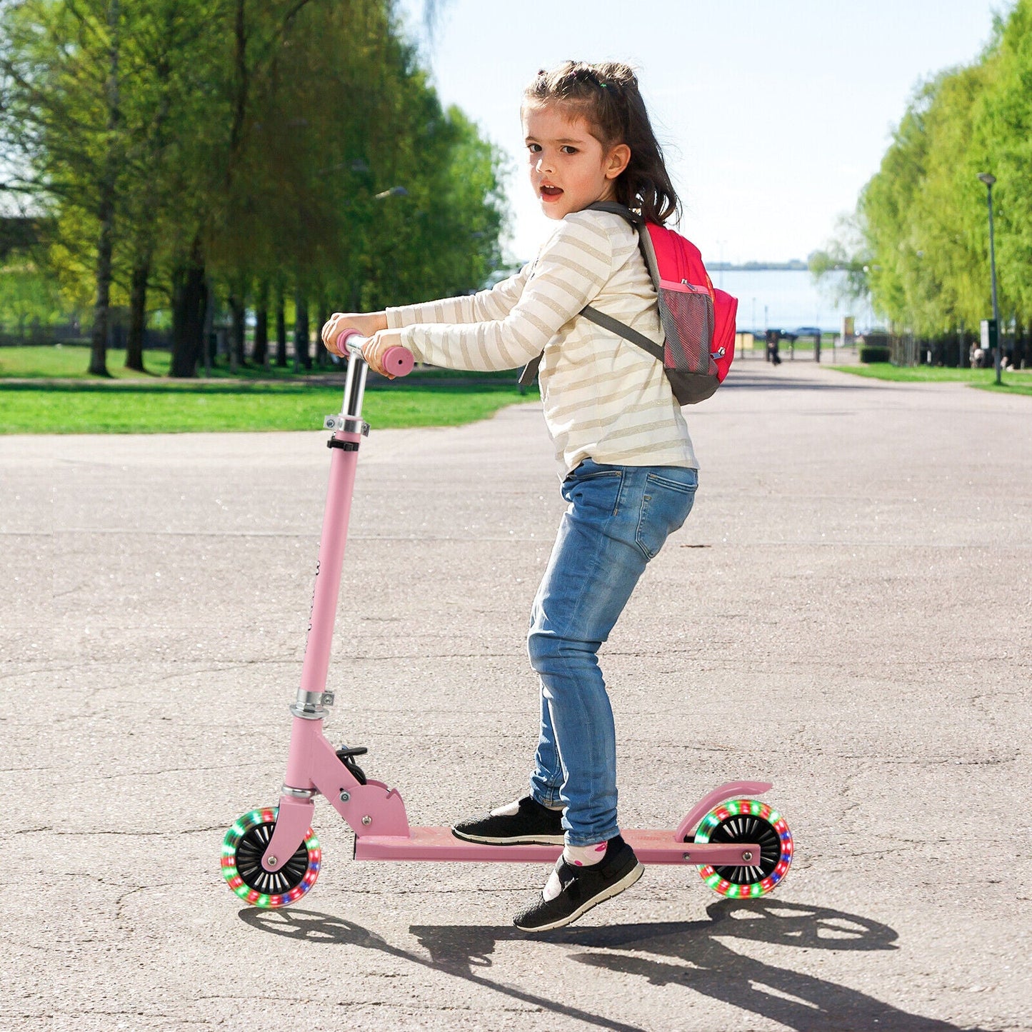Folding Kick Scooter with Adjustable Heights for Kids - Pink