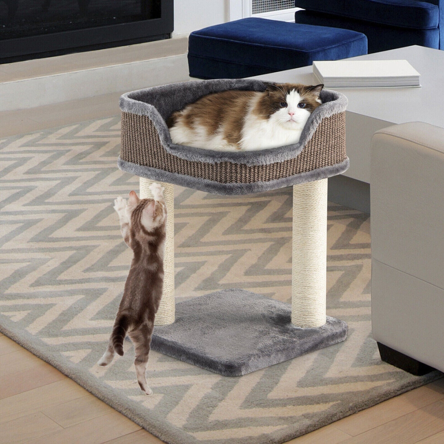 Multi-Level Cat Climbing Tree with Plush Perch - Gray
