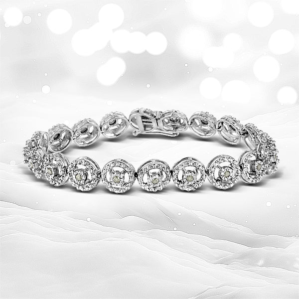 Pulsera de Círculo Anidado de Diamante de Plata Esterlina .925 - 7.25"