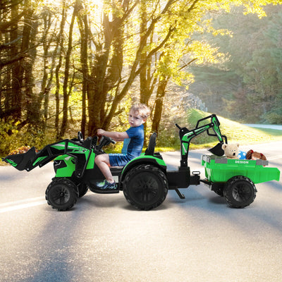 12V 3 in 1 Kids Ride On Excavator with Shovel - Green
