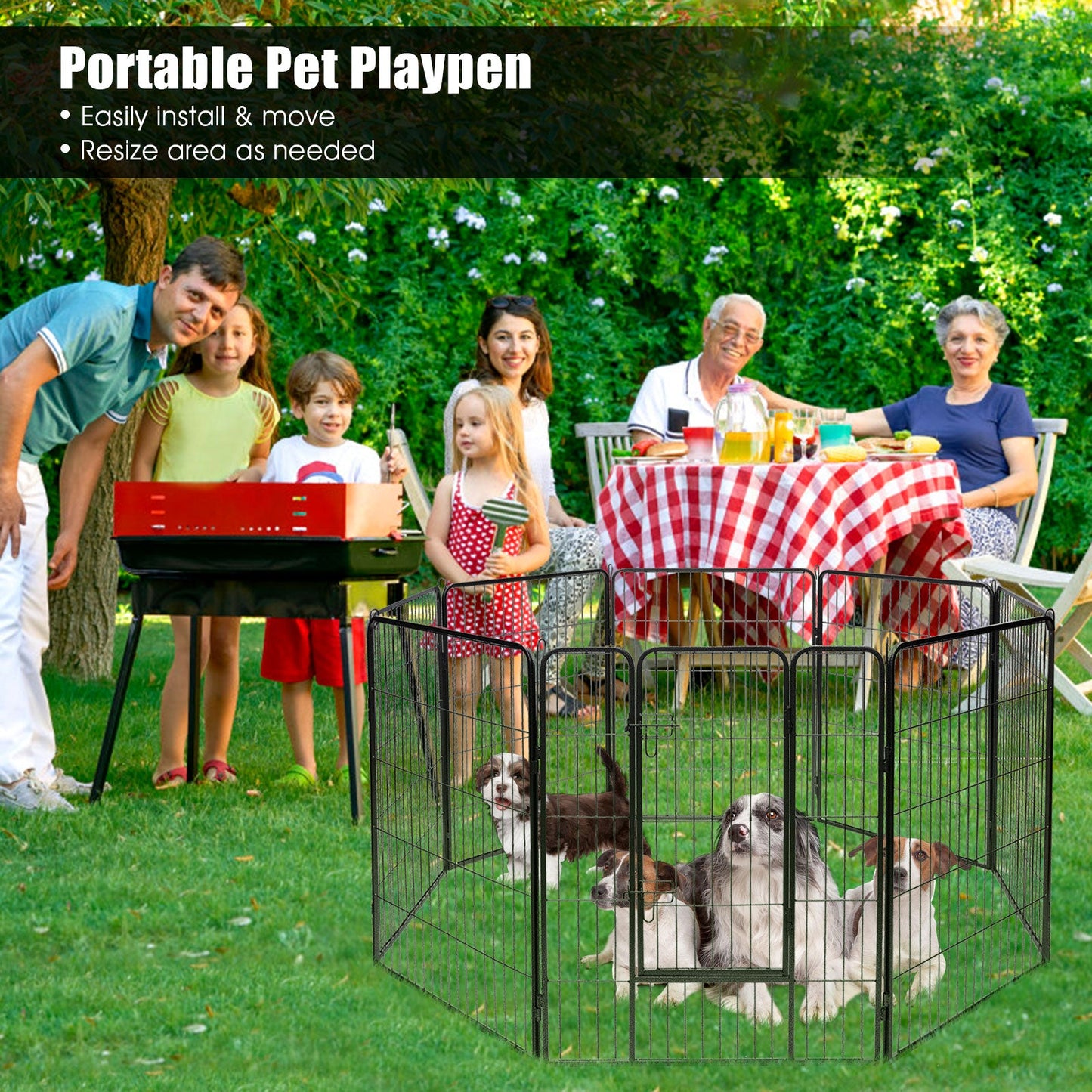 8-Panel Heavy Duty Pet Playpen with Door - 48 Inches