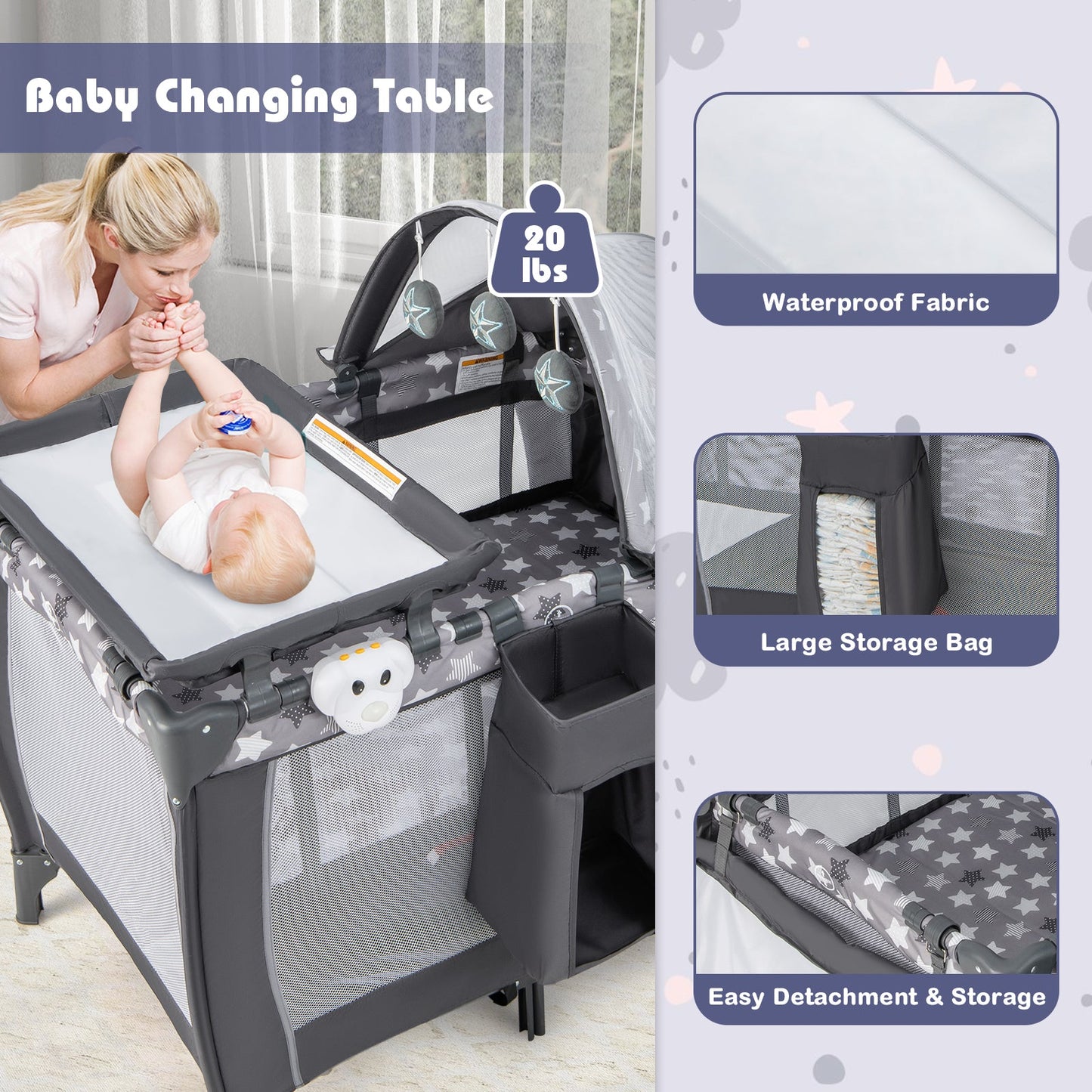 4-in-1 Portable Baby Nursery Center - Gray