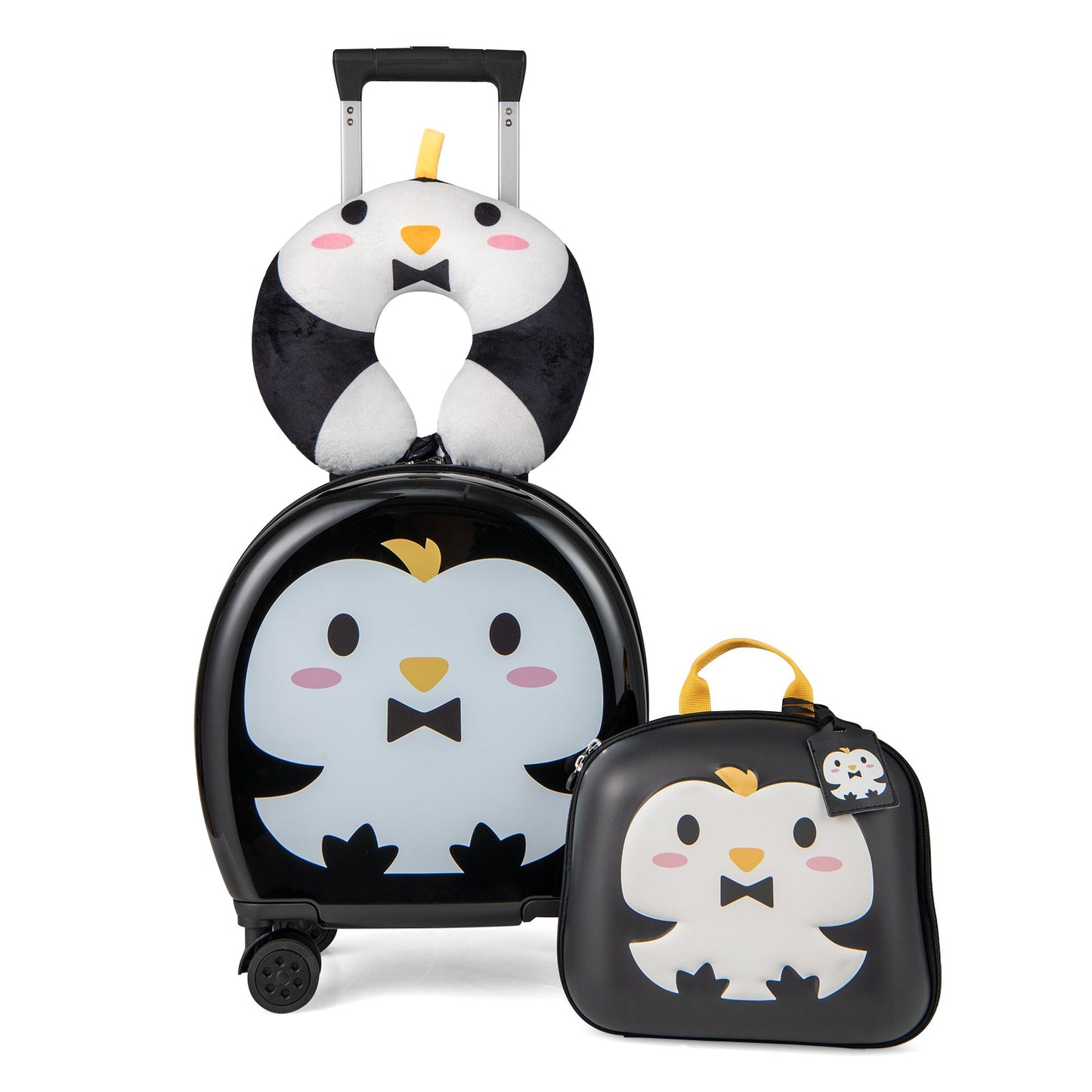 Ensemble de bagages pour enfants : valise à roulettes de 14 pouces et sac à dos de 10 pouces - Noir
