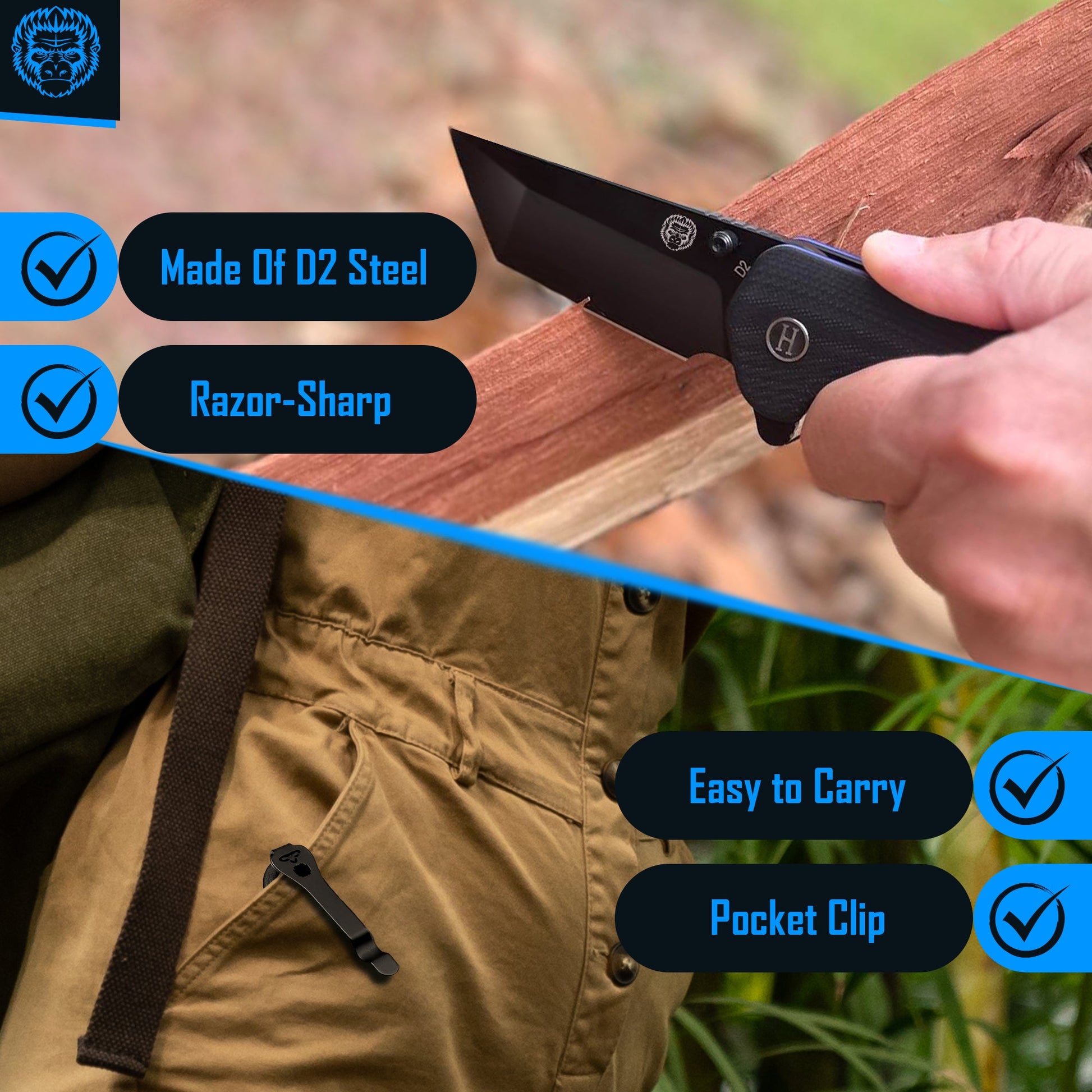 The Ultimate Pioneer Folding Pocket Knife Gift Set for Adventurers (Black & Blue) - Korvel