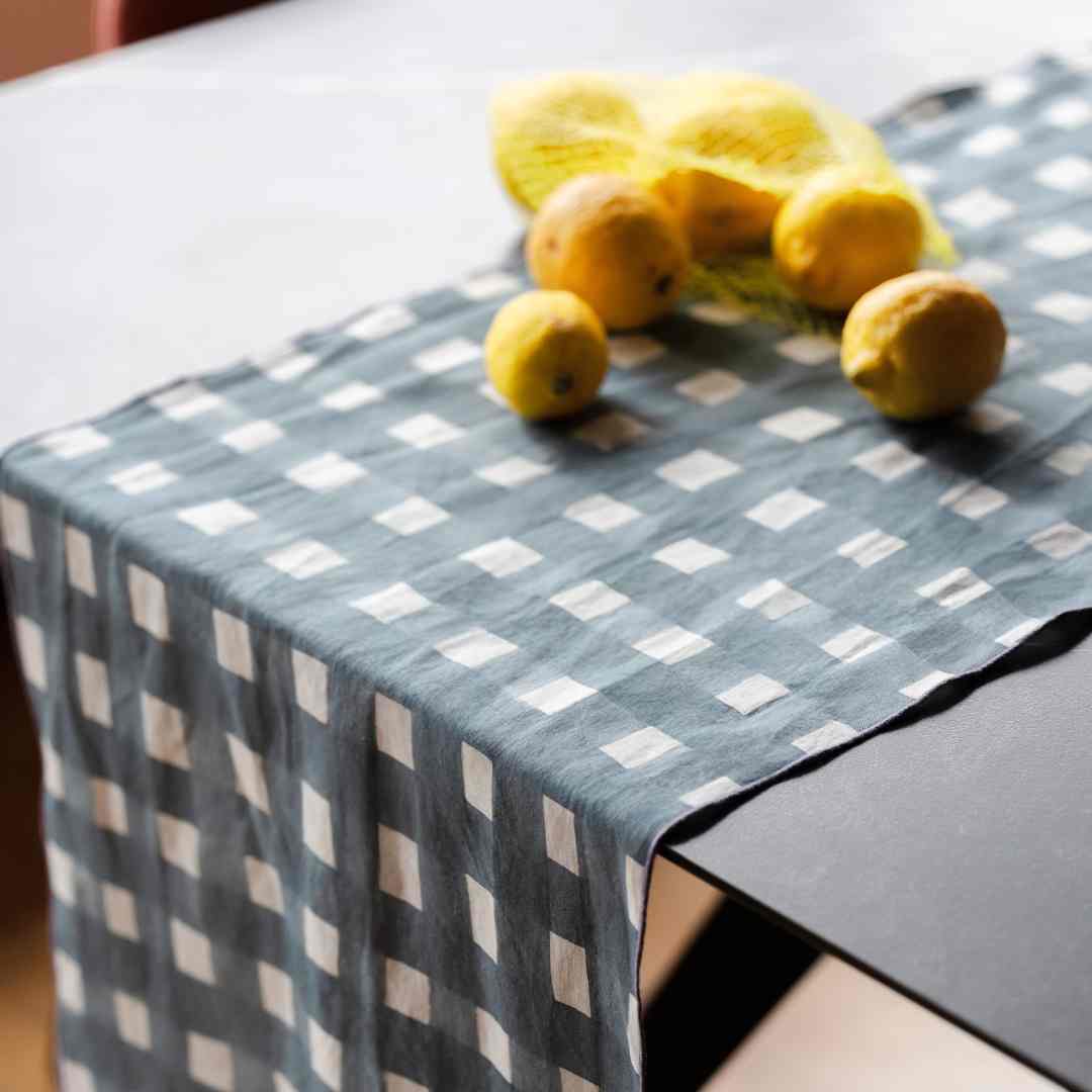 Blue Cross Hatch Table Runner