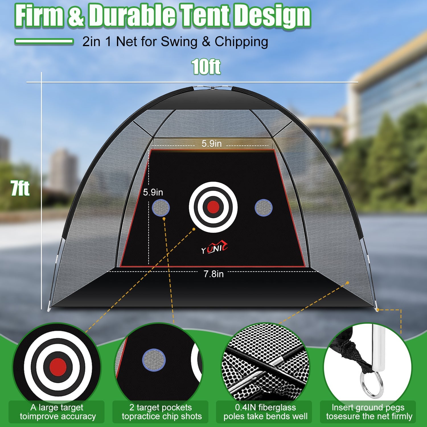 10ft x 7ft Golf Practice Net - Portable Tent Design - Korvel