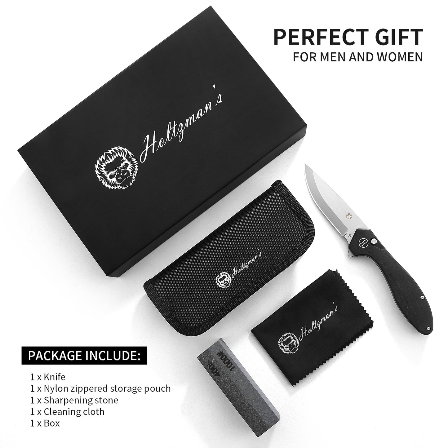 Ultimate Vector Folding Pocket Knife Gift Set for Adventurers (Black & Silver) - Korvel
