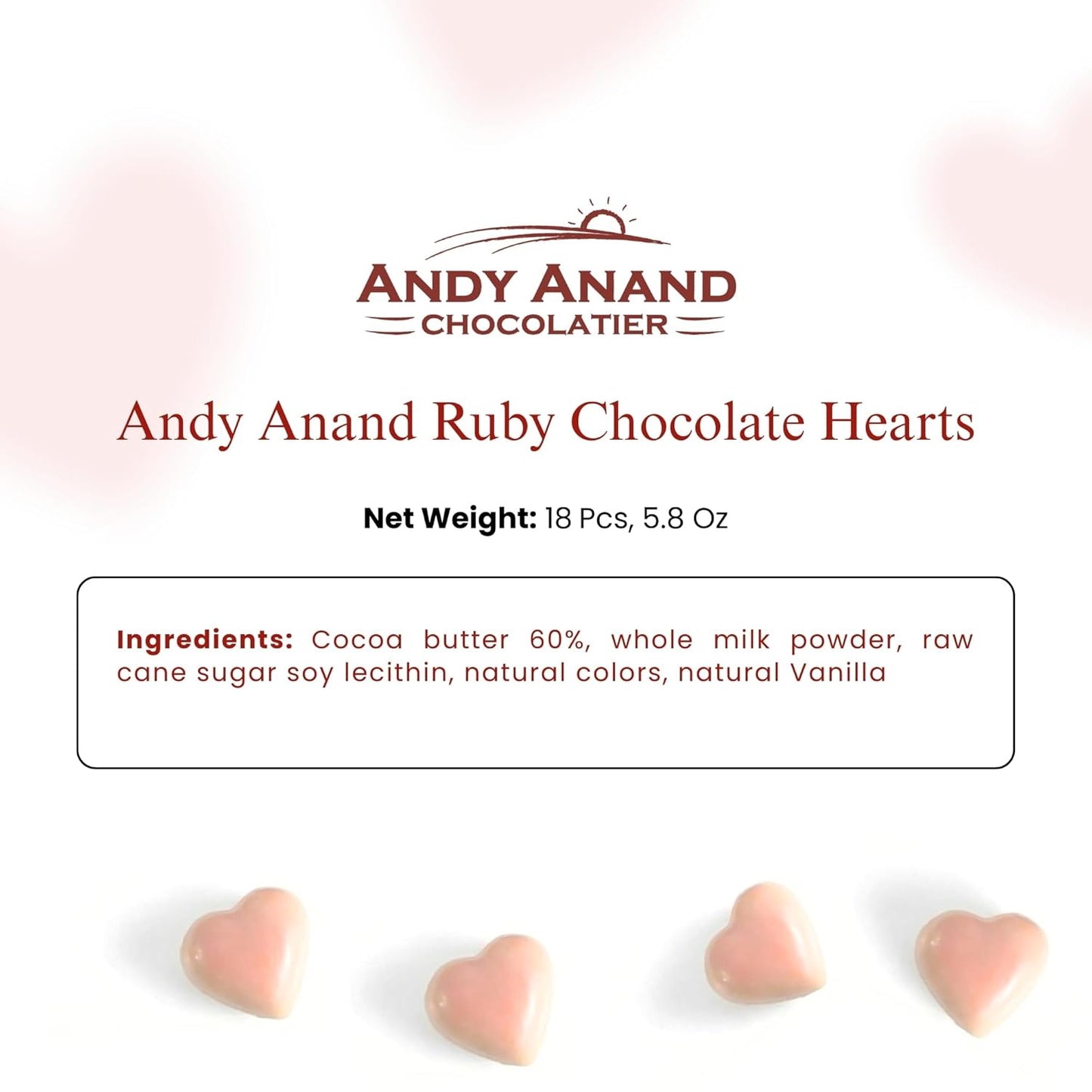 Andy Anand Gourmet Ruby Chocolate Hearts Truffles 18 Pc