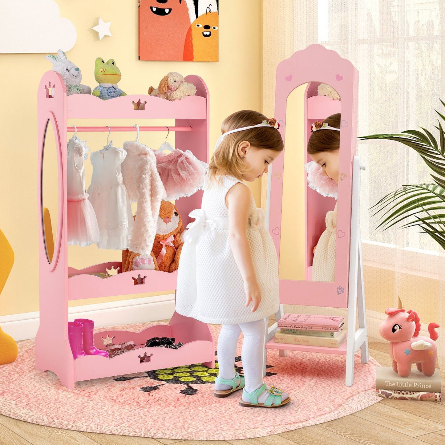 Ensemble de coiffeuse et armoire à bijoux Gbruno pour enfants - Rose