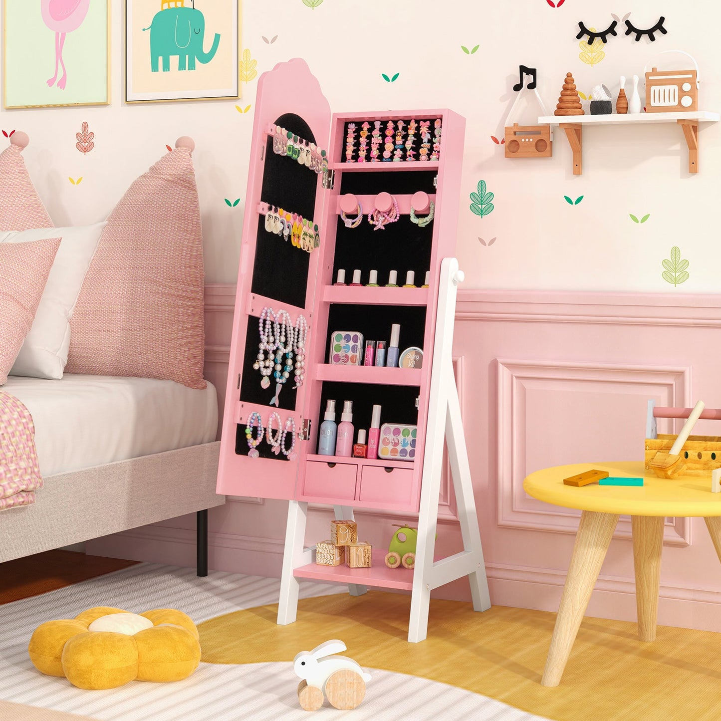 Ensemble de coiffeuse et armoire à bijoux Gbruno pour enfants - Rose