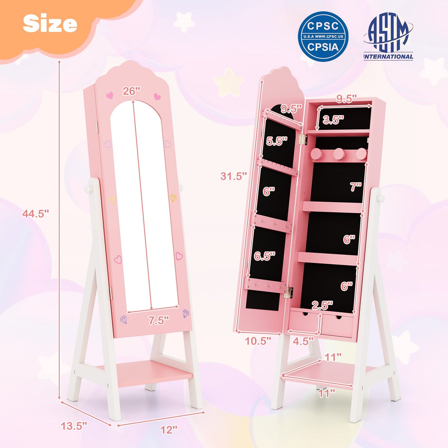 Ensemble de coiffeuse et armoire à bijoux Gbruno pour enfants - Rose