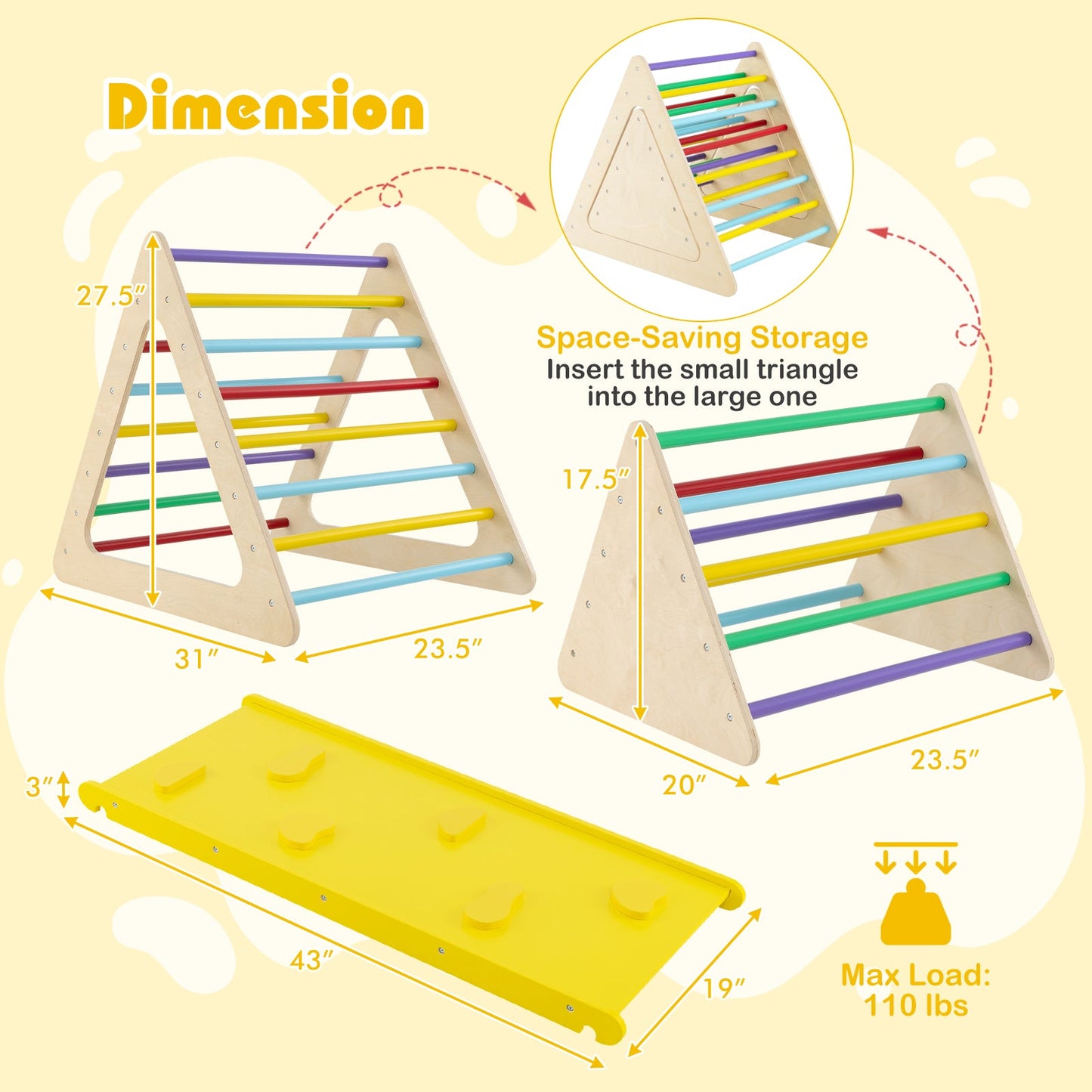 3 Piece Montessori Toddler Triangle Set with Ramp