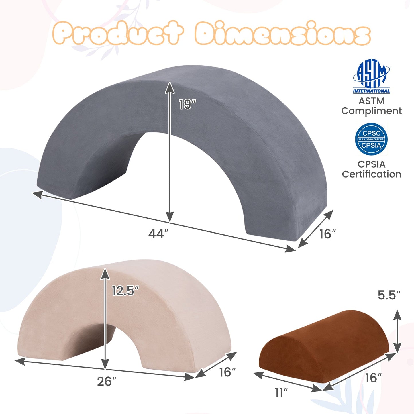 Ensemble de matériel de jeu doux 3 pièces pour tout-petits - Gris