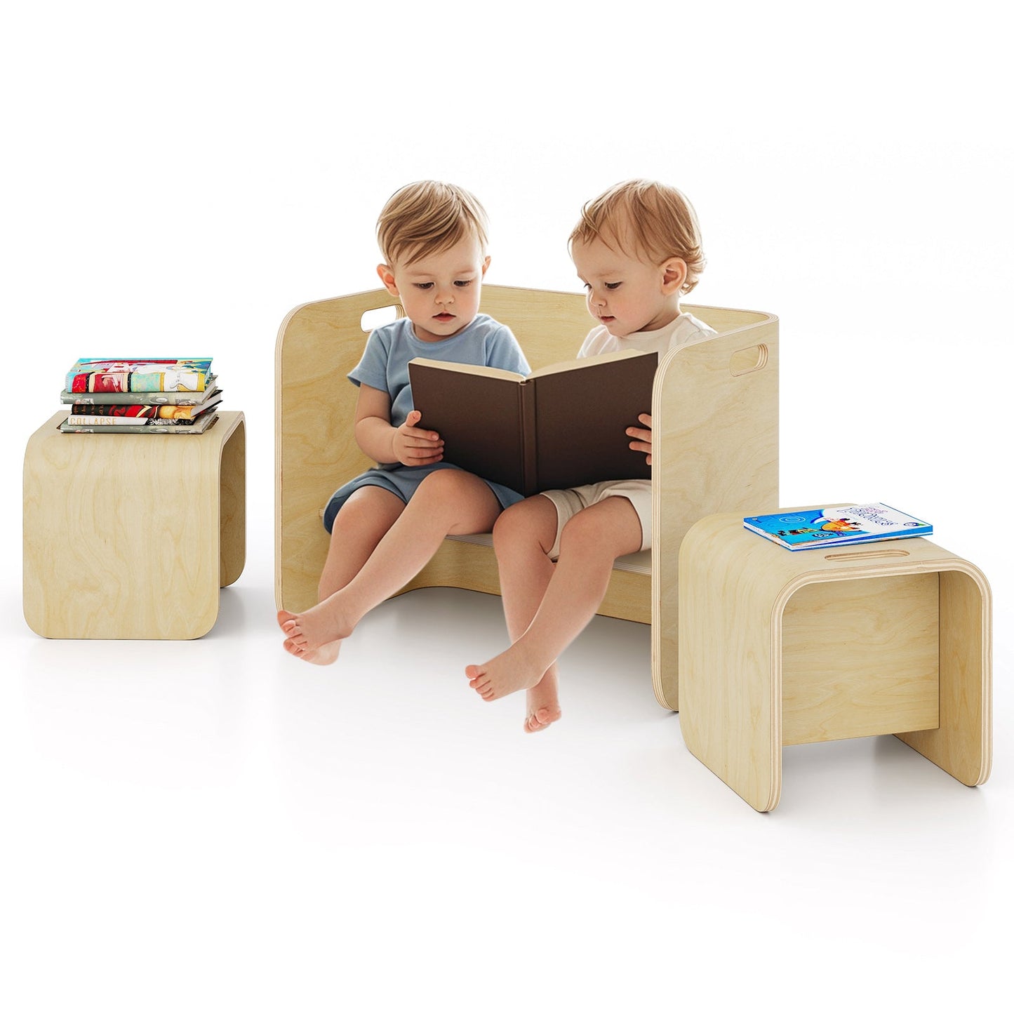 3-Piece Kids Wooden Table and Chair Set - Natural