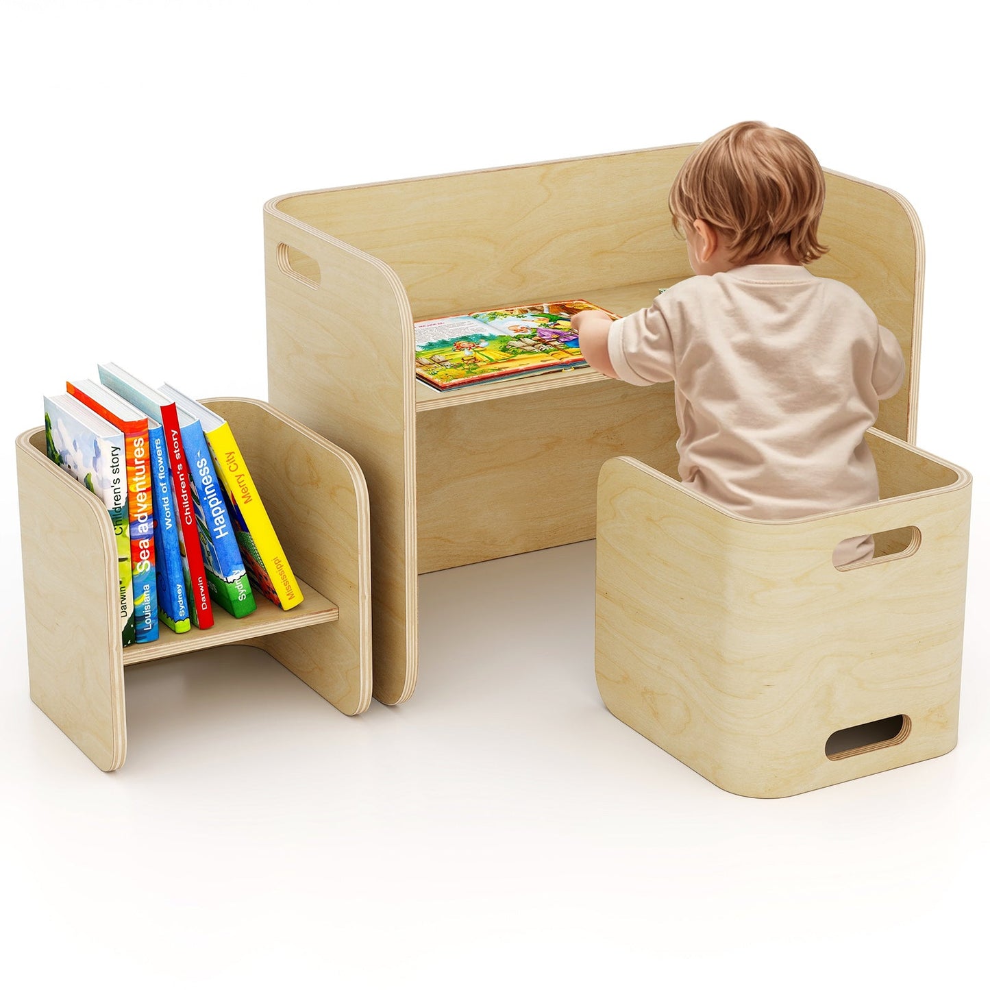 3-Piece Kids Wooden Table and Chair Set - Natural