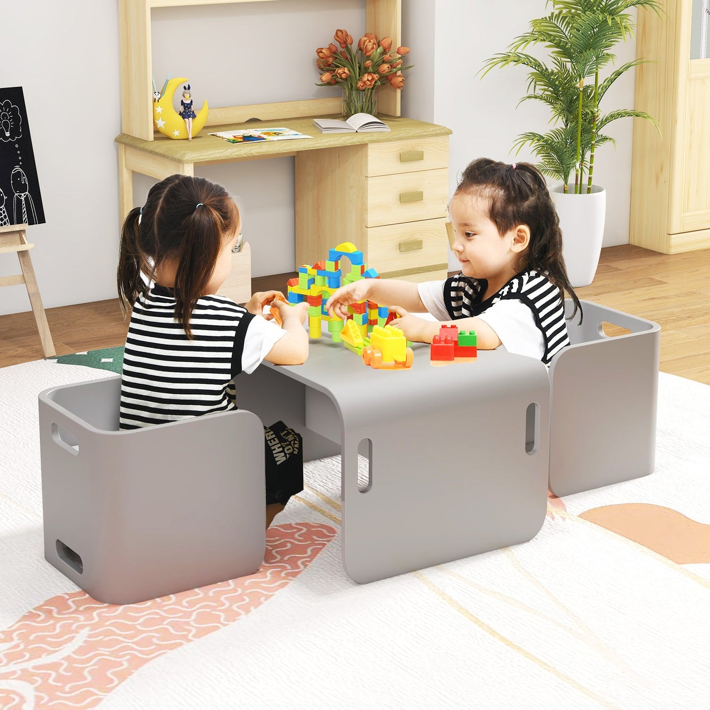 Ensemble de Table et Chaises en Bois pour Enfants - Gris