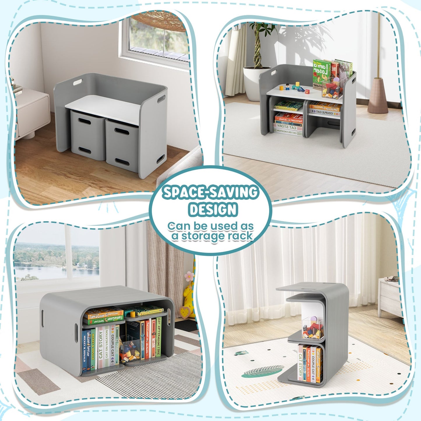 Ensemble de Table et Chaises en Bois pour Enfants - Gris