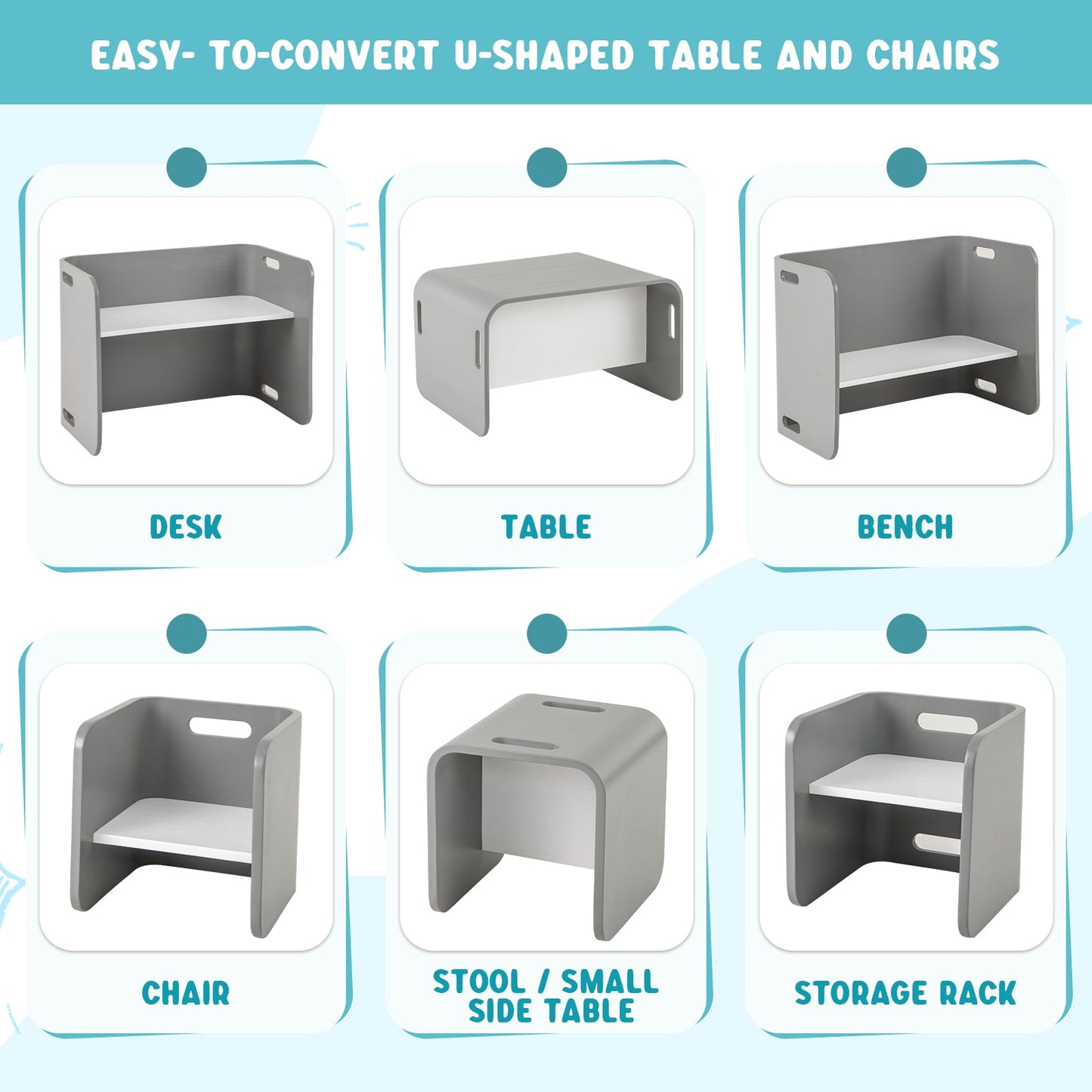 Ensemble de Table et Chaises en Bois pour Enfants - Gris