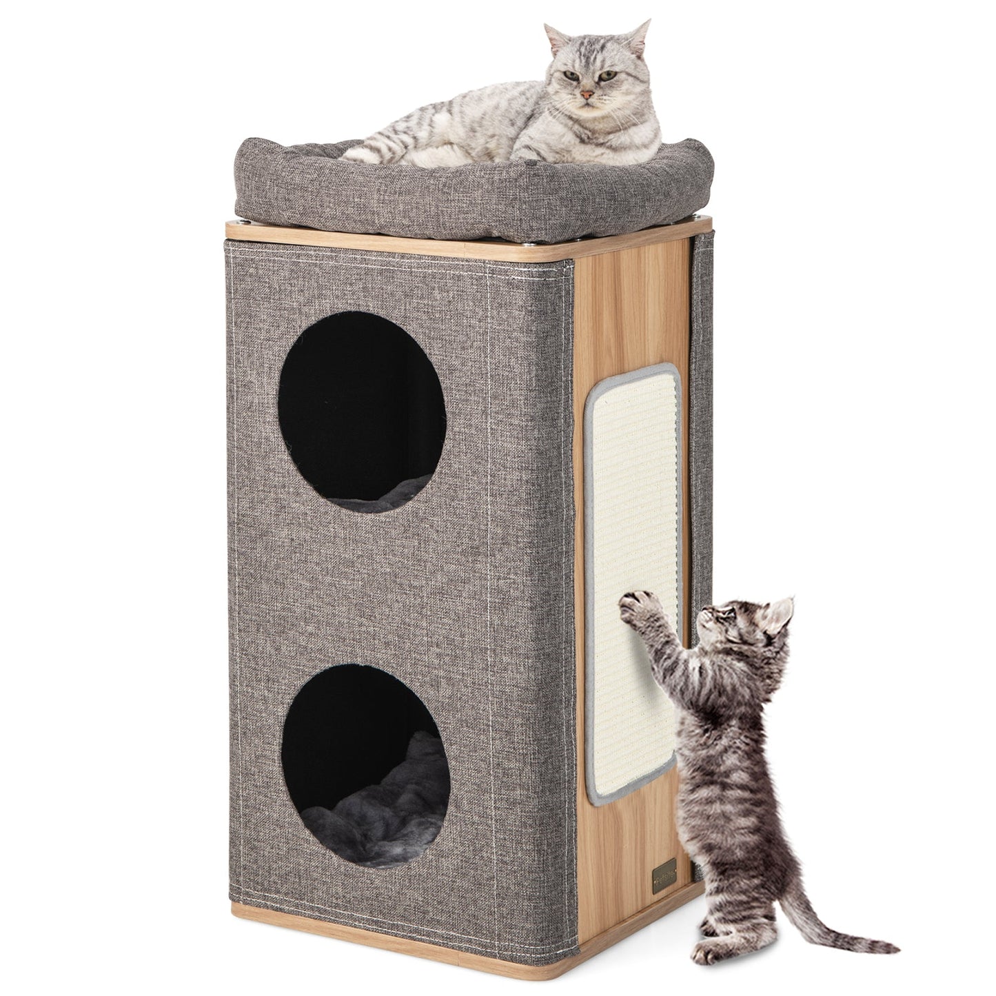 Maison pour chats à 3 étages avec planche à gratter pour chats d'intérieur