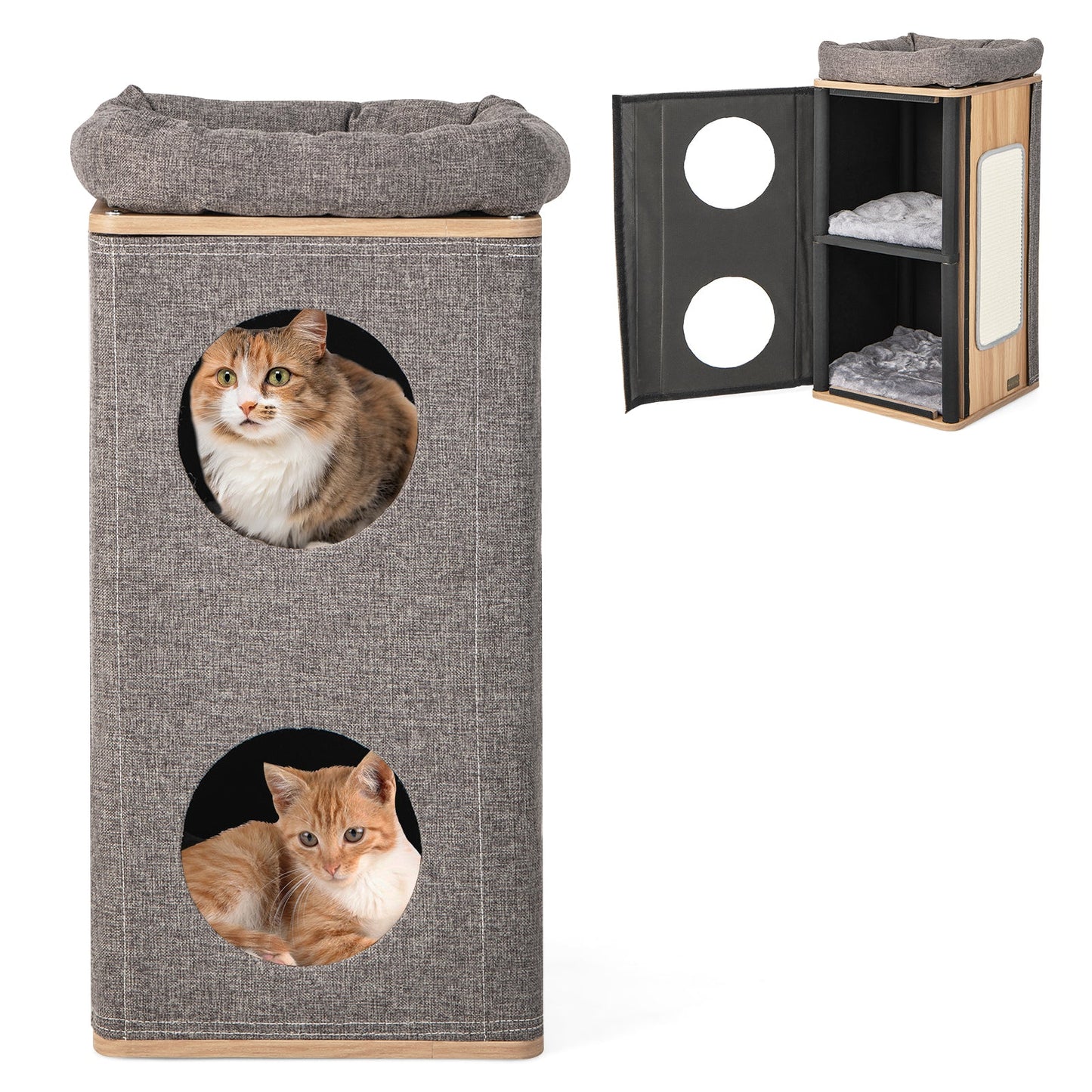 Maison pour chats à 3 étages avec planche à gratter pour chats d'intérieur