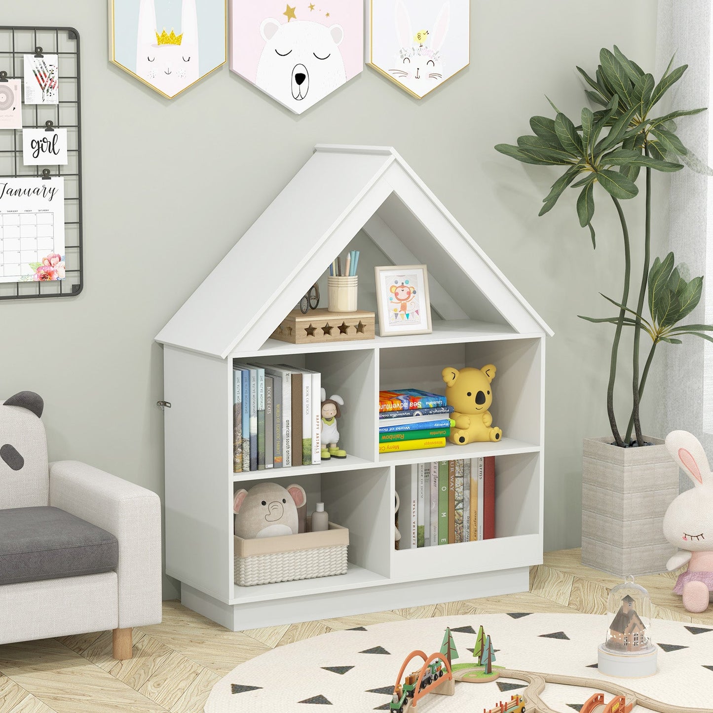 Organizador de Almacenamiento de Juguetes en Forma de Casa de 3 Niveles - Blanco