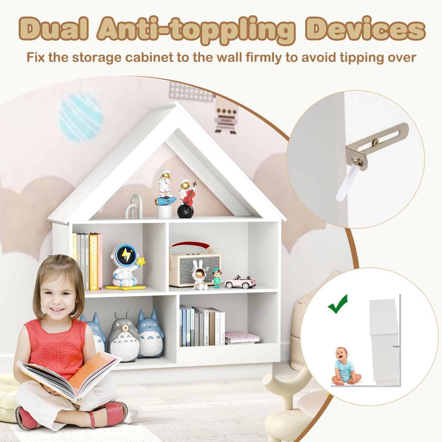 Organizador de Almacenamiento de Juguetes en Forma de Casa de 3 Niveles - Blanco