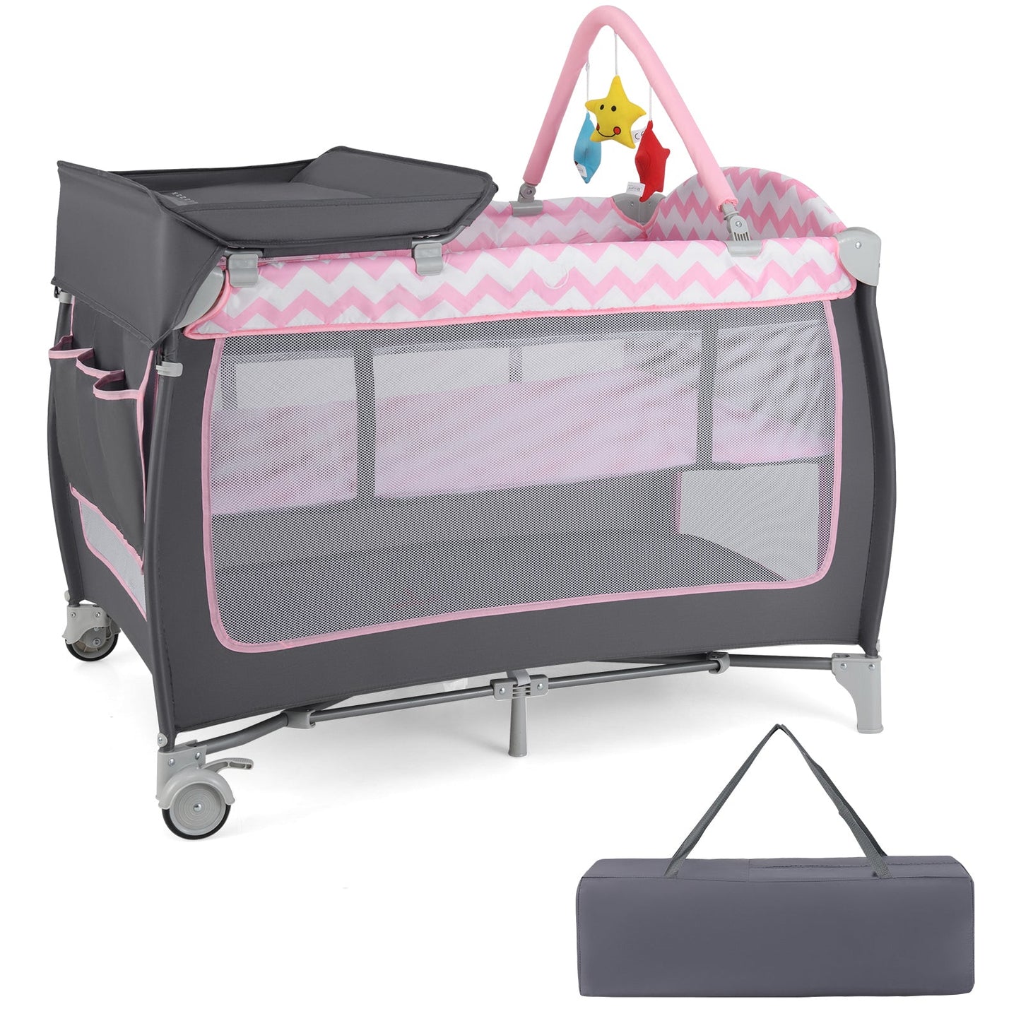 3-in-1 Portable Baby Playard with Zippered Door - Pink