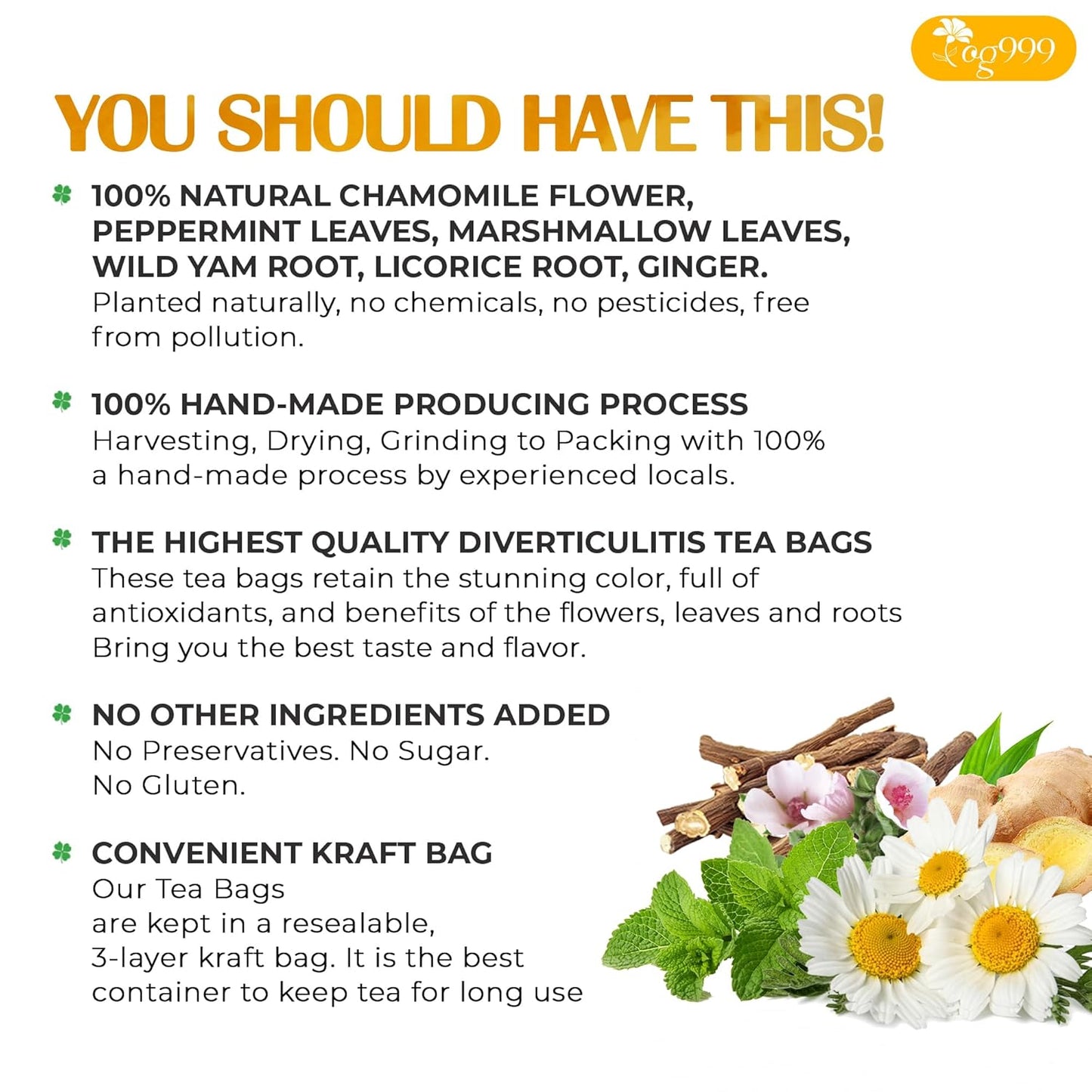 Premium Herbal Tea Bags Blend | Chamomile, Peppermint & More