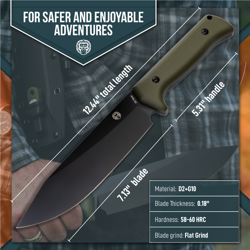 Congo D2 Bushcraft Survival Knife Set - Black Blade & Green Handle - Korvel