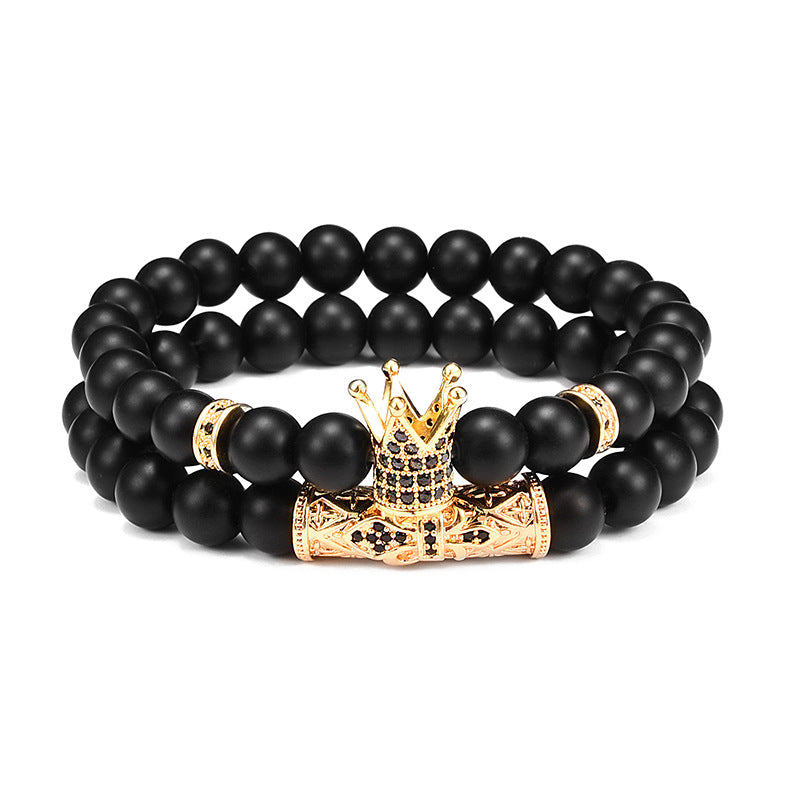 Ensemble de Bracelets en Pierre de Lave et Perles de Zircon Cubique pour Hommes et Femmes