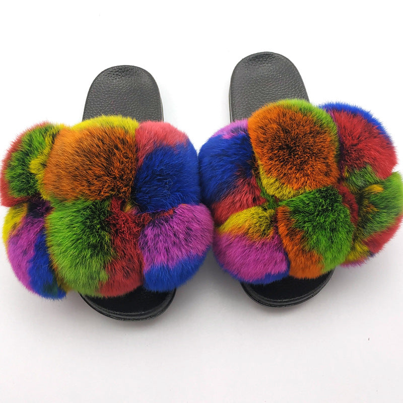 Zapatillas de Piel Sintética Premium para Mujeres - Pantuflas Abiertas y Esponjosas
